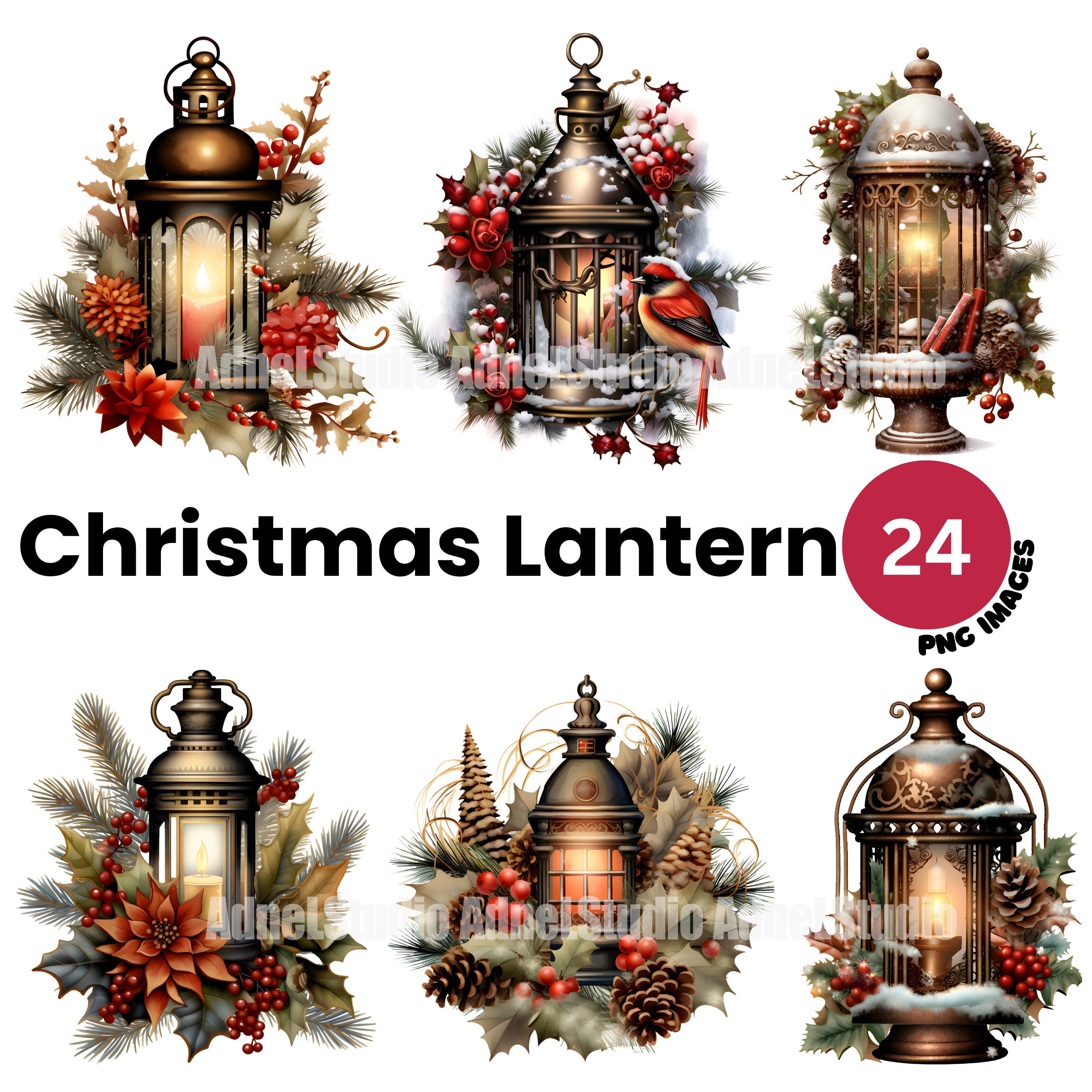 Christmas Lantern Clipart - Watercolor Christmas Lantern PNG,  Christmas Clipart, Christmas Decoration Clipart, Christmas Junk Journal