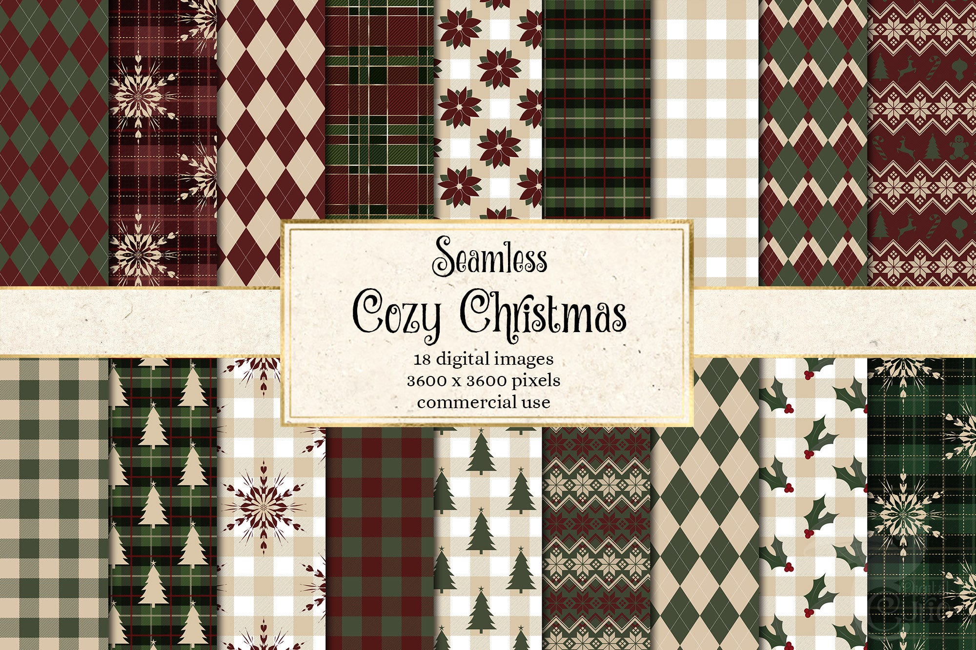 Cozy Christmas Digital Paper - seamless holiday patterns printable scrapbook paper instant download for commercial use