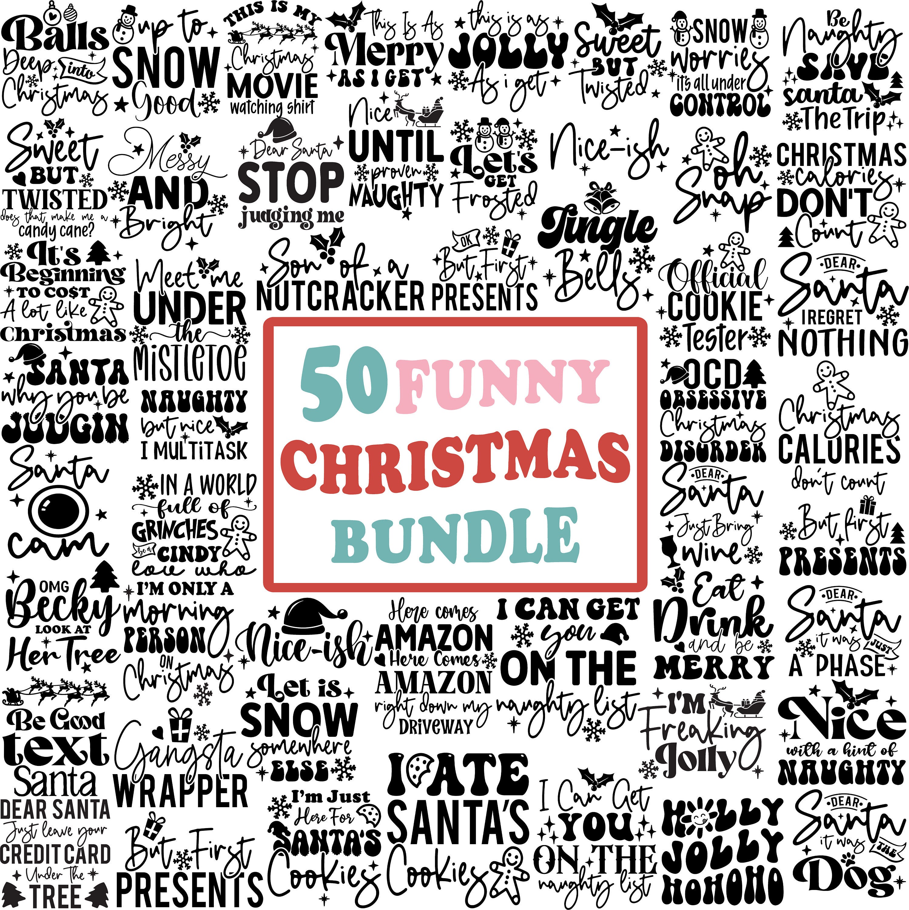 Mega Funny Christmas Svg Bundle, Funny Groovy Merry Christmas svg for shirts, Winter Holiday Svg files for Cricut, Sublimation Png Clipart