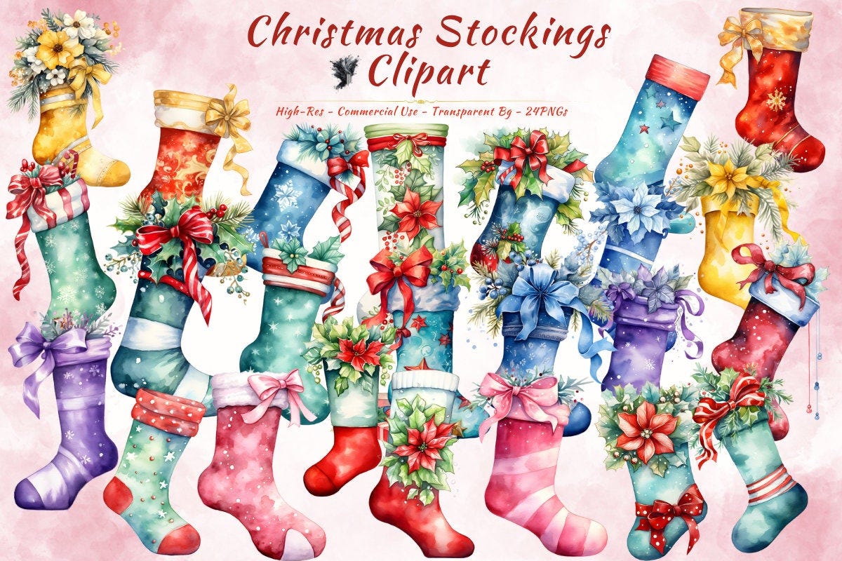 Christmas Stockings SVG PNG Clipart Bundle | Joyful, Colorful Holiday Collection