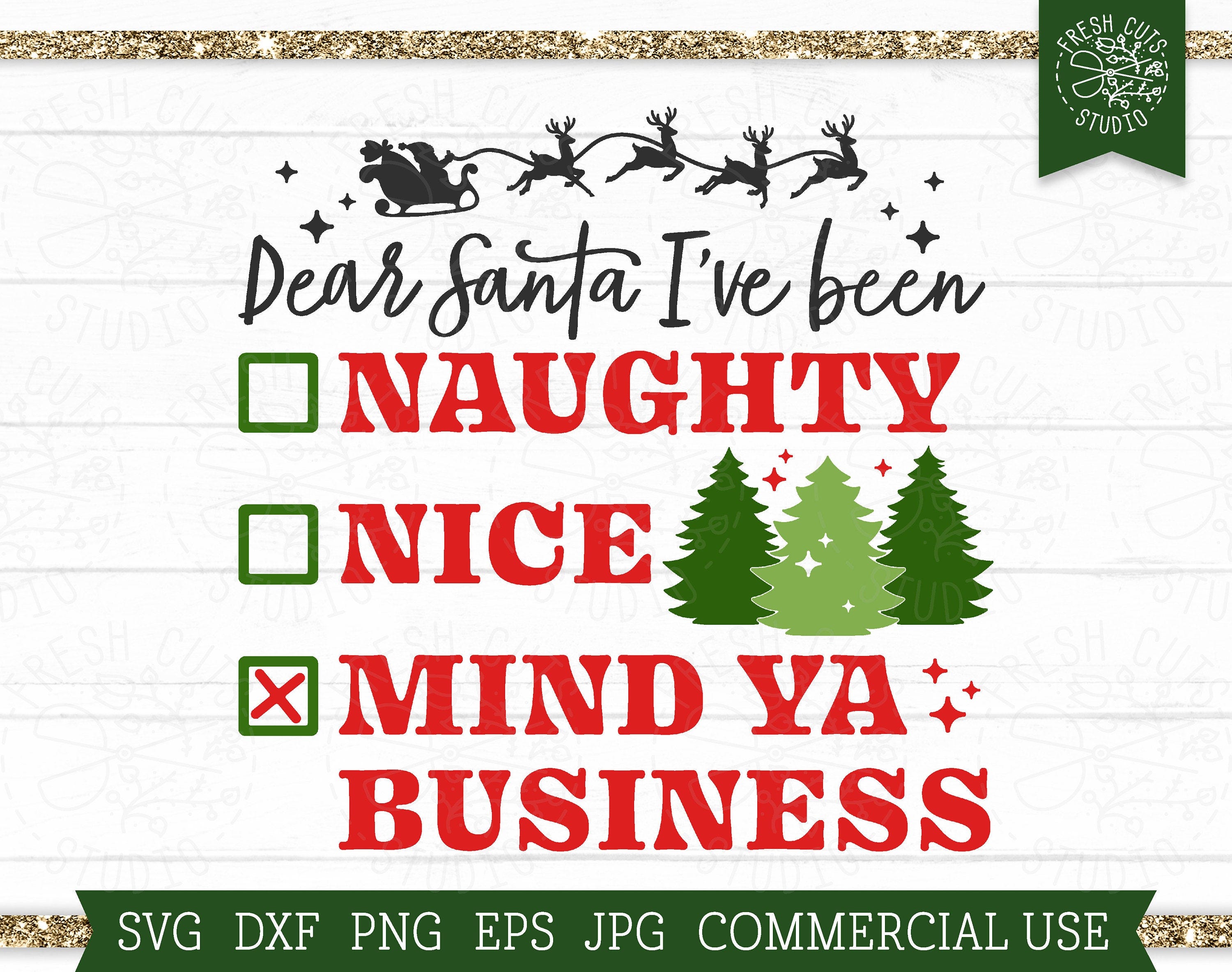 Dear Santa SVG Naughty Nice Cut File Cricut, Silhouette, Mind Ya Business, Funny Christmas SVG, I Tried, Christmas Shirt Design, PNG Tree