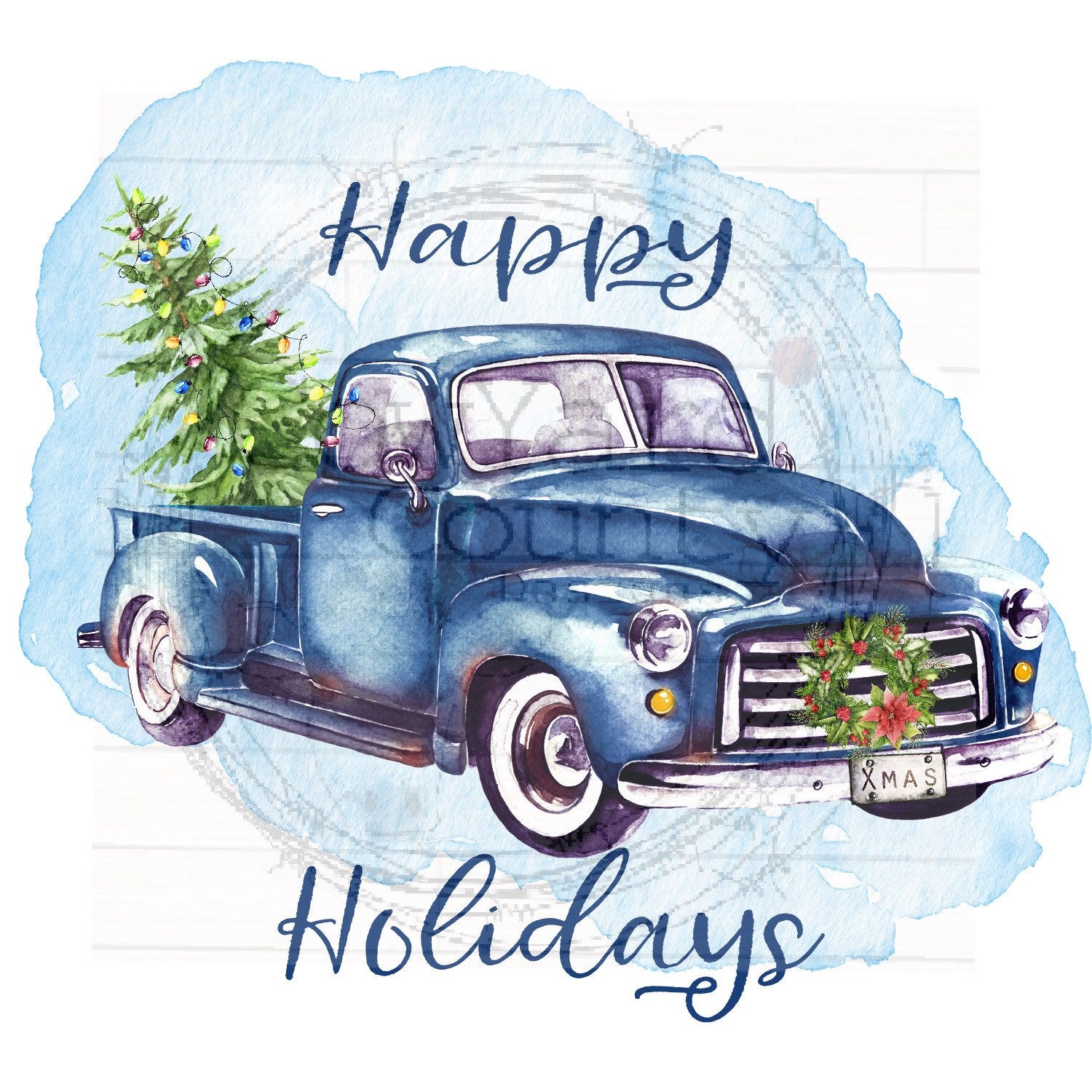 Blue Truck Design, Happy Holidays Sublimation Images, Christmas Designs, Old Truck Sublimation, Christmas Images, Christmas Downloads