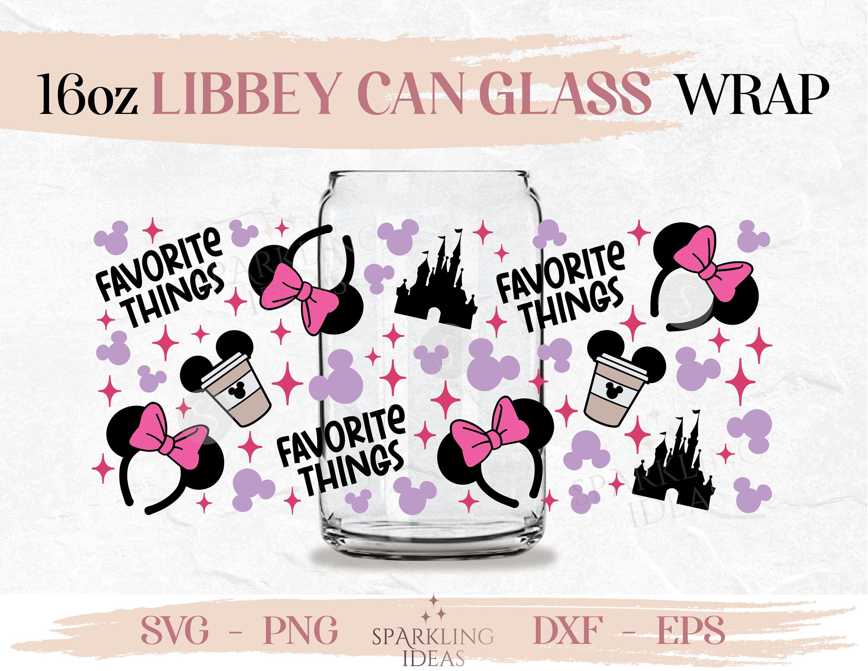 Favorite Things Minnie Ears and Coffee LIBBEY Can glass wrap SVG 16oz, Magical Castle Libbey Glass Svg, Mouse Ears Headband Wrap Svg