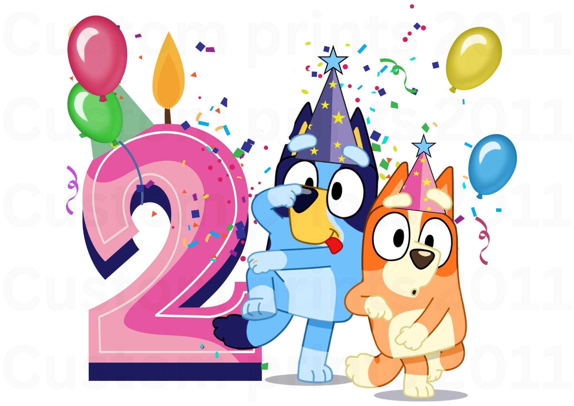 Blue Dog Birthday PNG Digital Download File Girl Age 2 Sublimation Party Celebration Re-Size 300dpi Quality