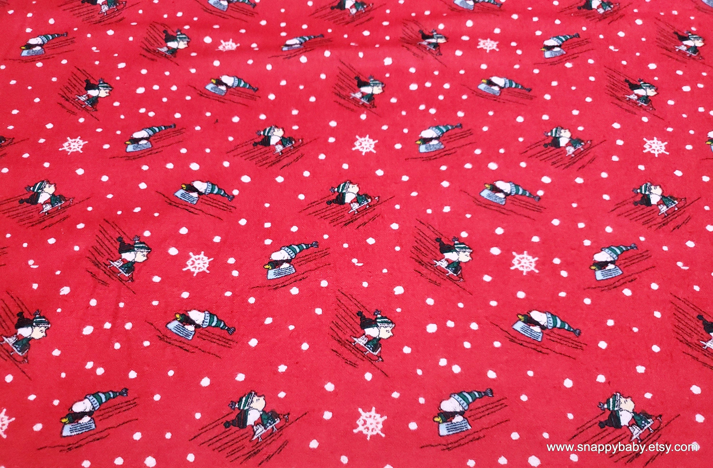 Character Christmas Flannel Fabric - Peanuts Sledding Fun Christmas - By the Yard - 100% Cotton Flannel