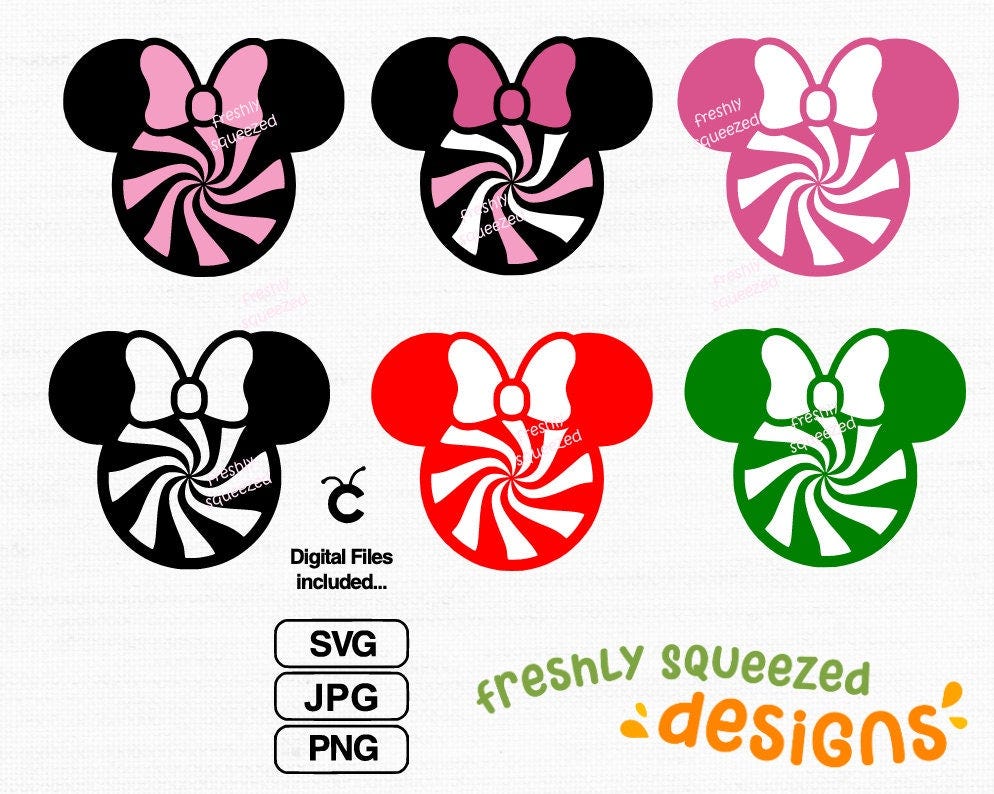 Bundle Candy Swirl Mint - Pink, Minnie Head Ears Candy, Holiday Mouse ears, magical season, SVG PNG JPG, Instant Digital Download, Cricut