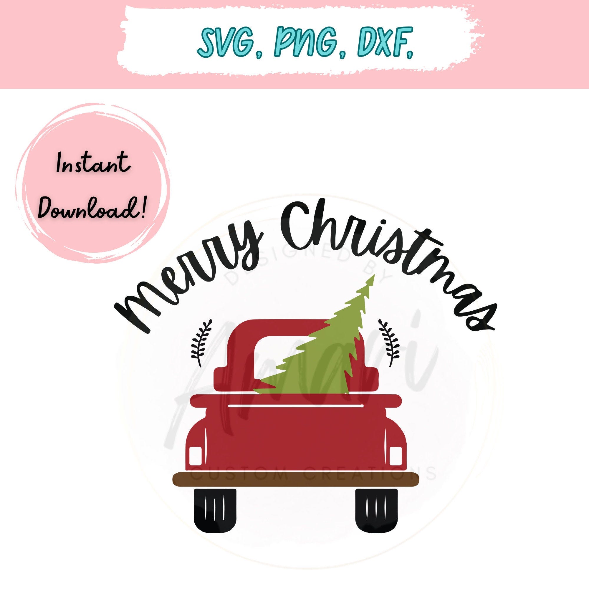 Christmas tree truck svg, Retro Christmas Pickup Truck Cut File, Cricut File, Glow forge File, Merry Christmas SVG, PNG, DXF