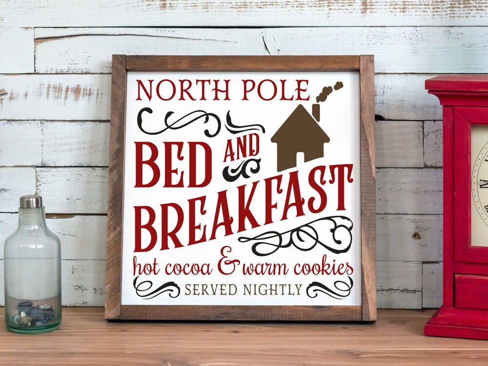 North pole bed and breakfast svg.  Christmas svg cut file.  Holiday svg design.  Farmhouse Christmas clipart.  Rustic christmas svg.