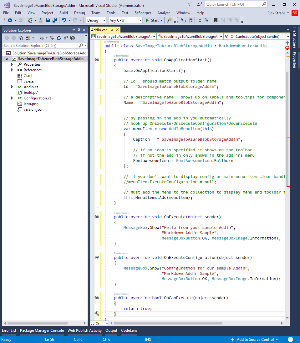 Markdown Monster addin loaded in Visual Studio