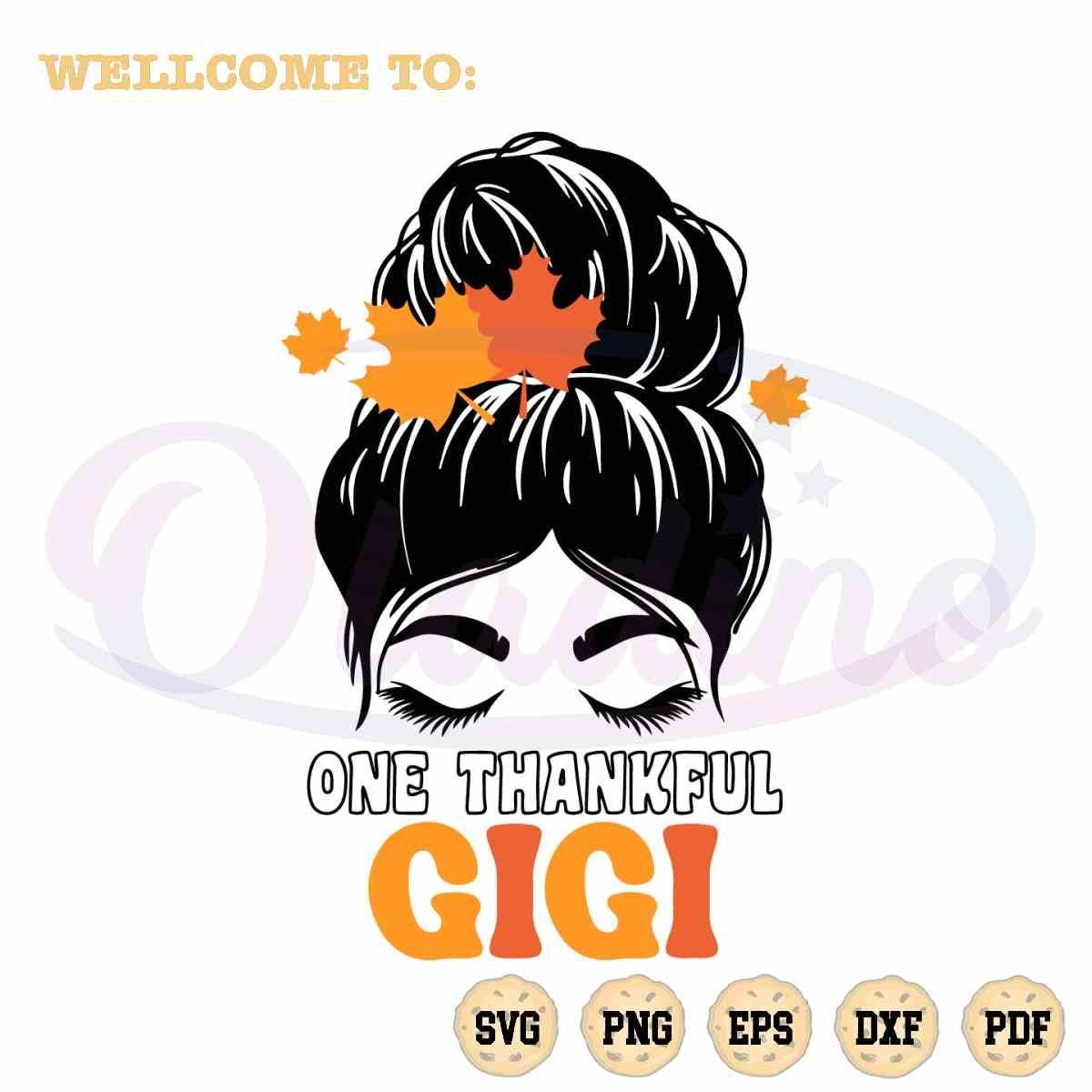 Autumn Messy Bun Thankful Gigi SVG Graphic Designs Files