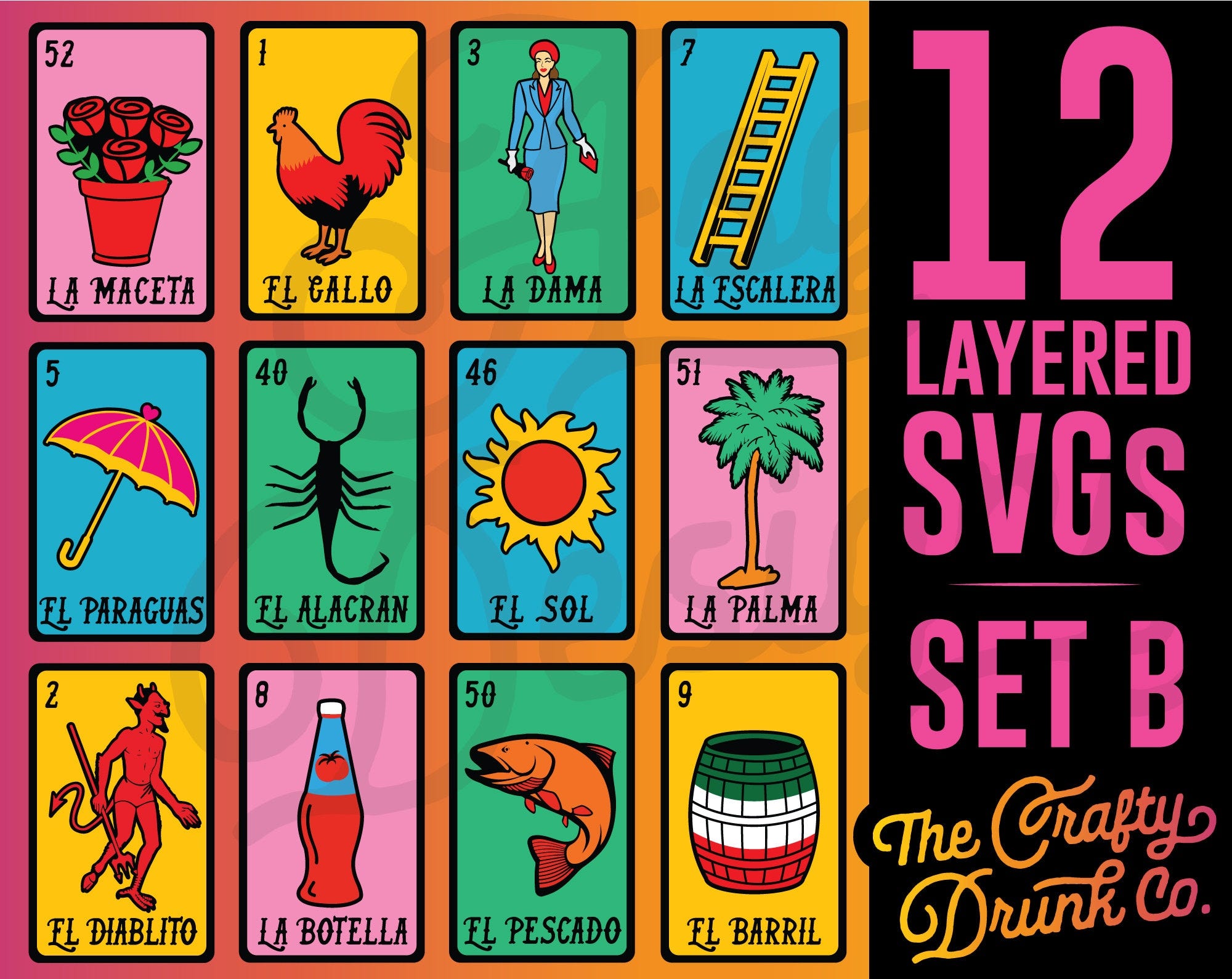 Loteria SVG Bundle SET B - Customized Loteria Card Bundle SVGs, Layered SVG