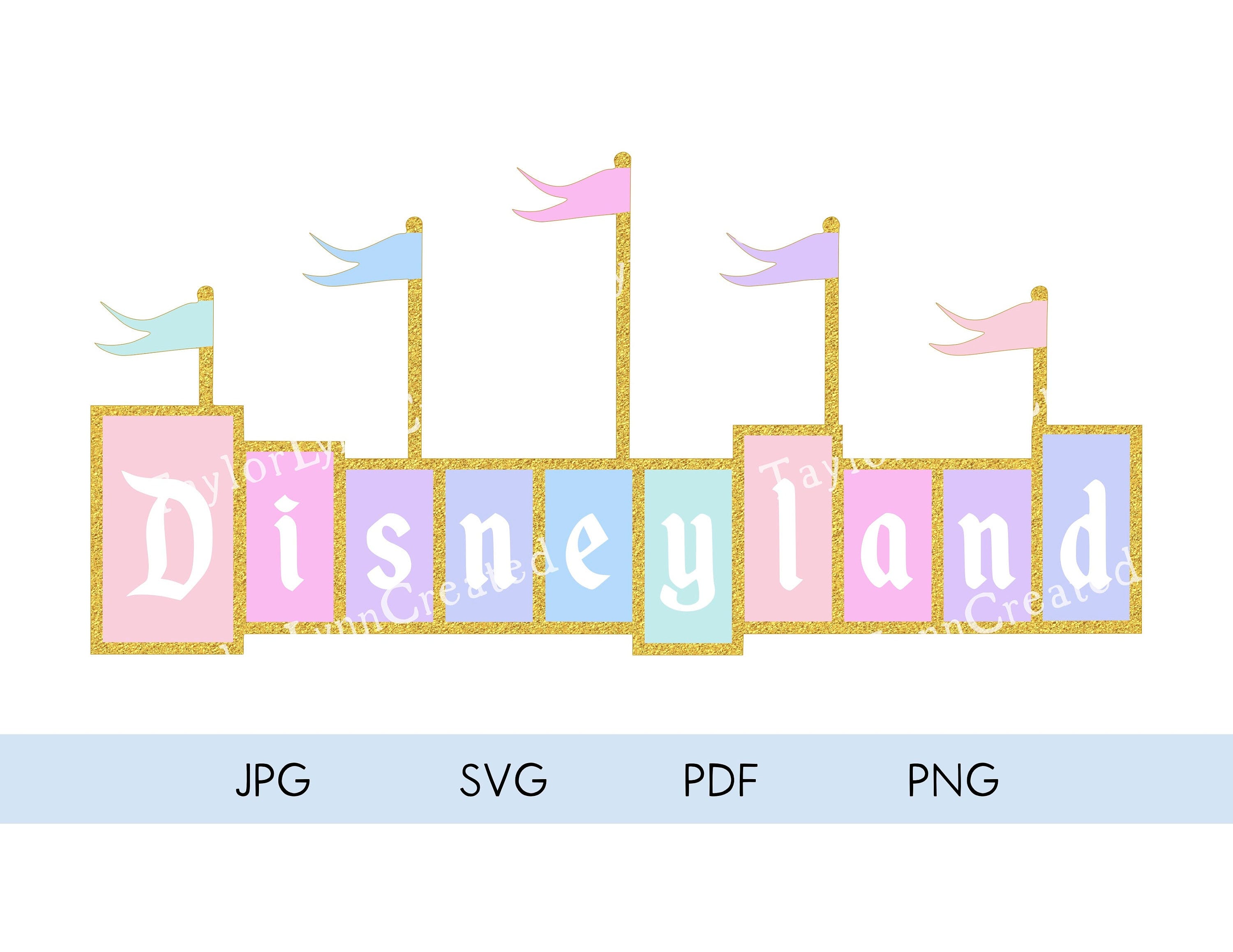 Layered SVG and Soft Pastel Disneyland Sign Digital Bundle