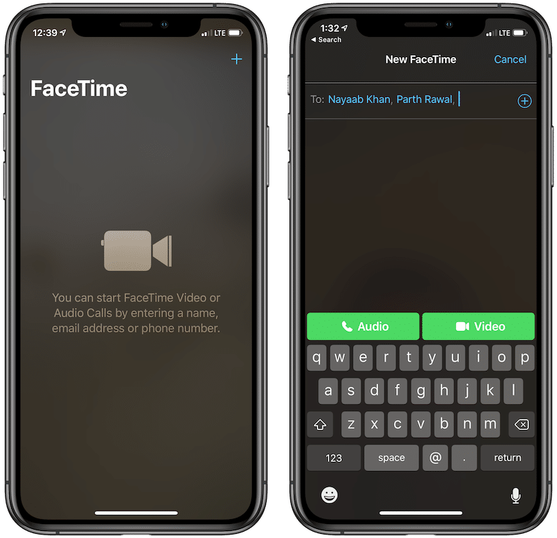 Starting a FaceTime call on iPhone