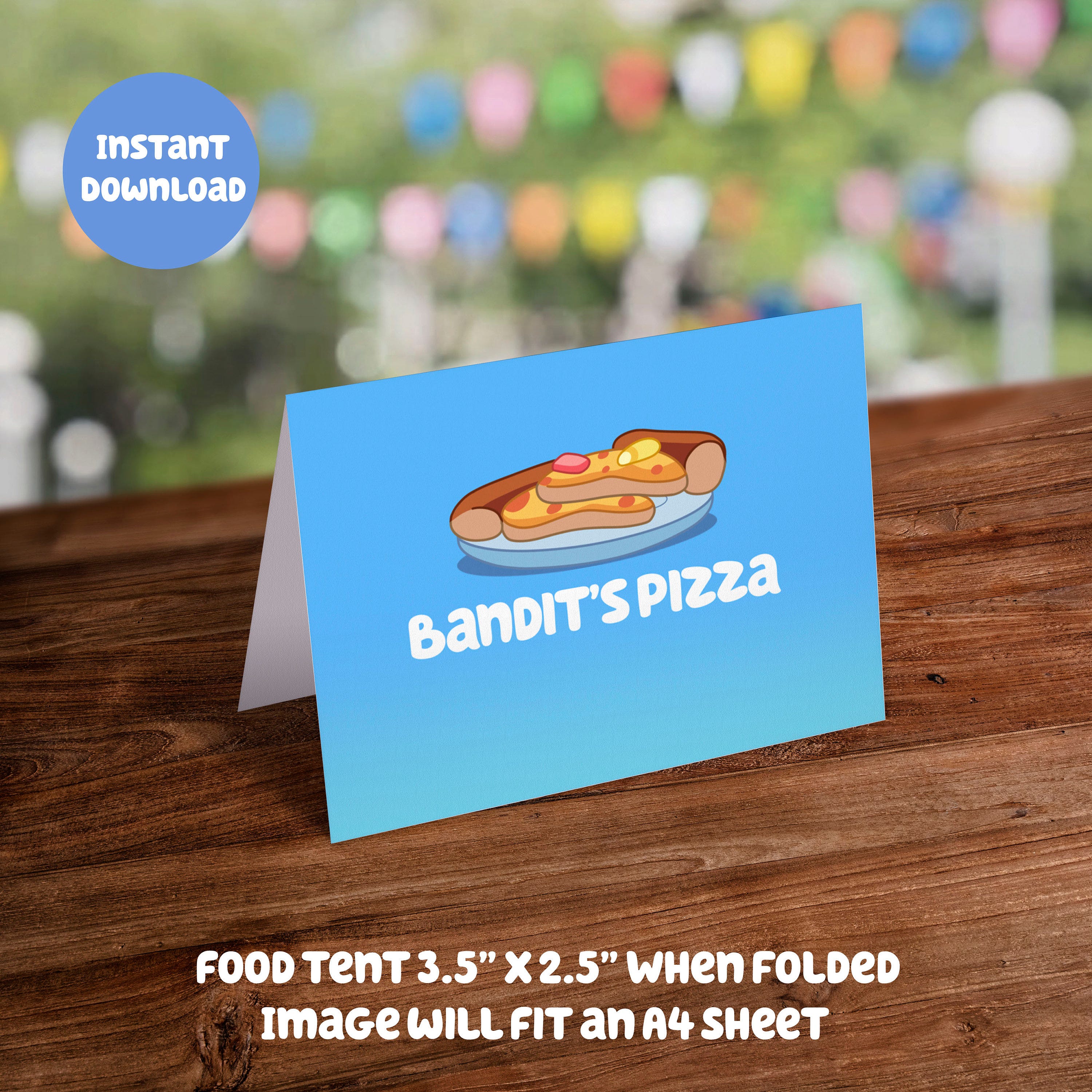 Blue Themed Food Tent Card - Bandit