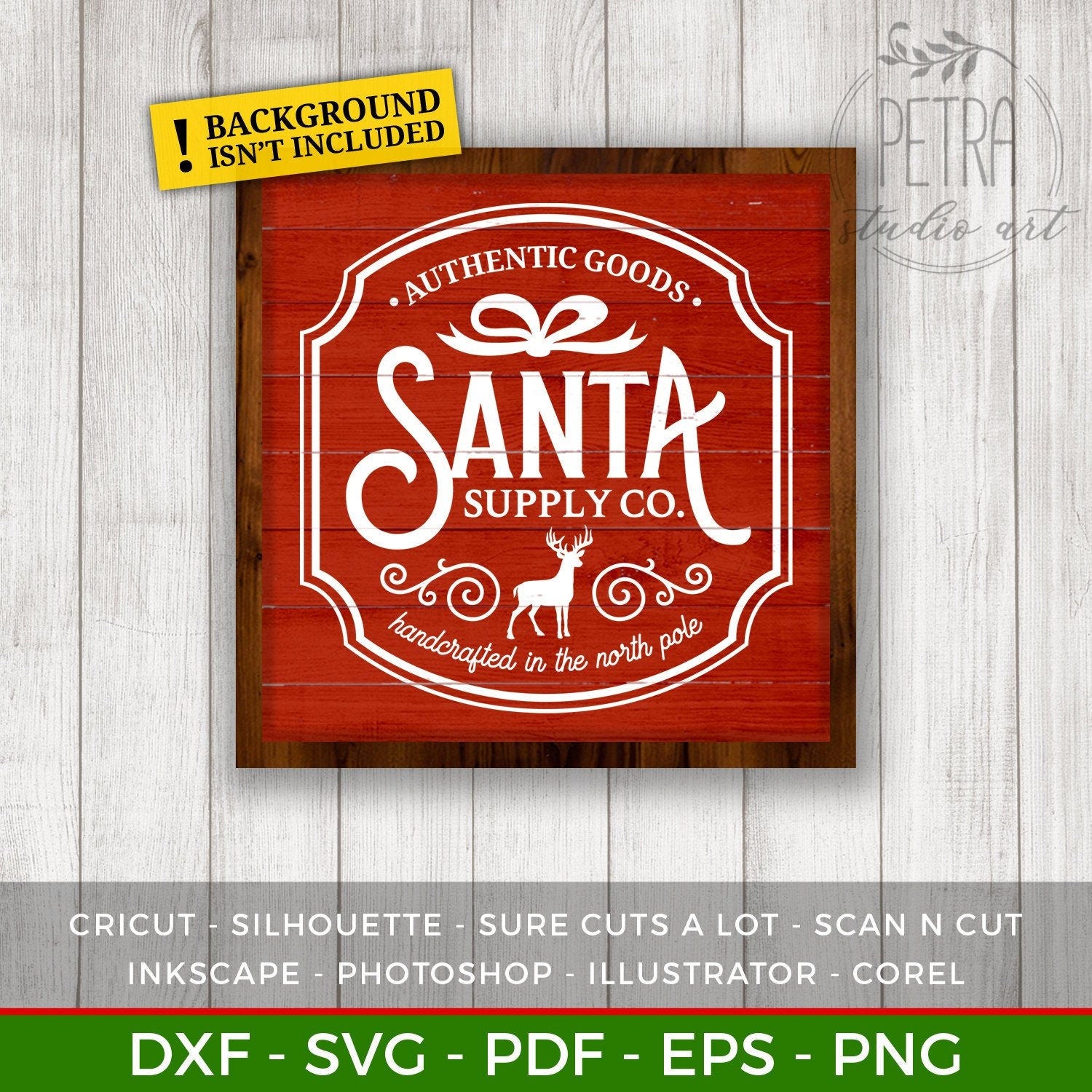 Santa Supply Co Sign SVG Cut File for Rustic Christmas Home Decor and Farmhouse Wall Decoration. Personal and small business use