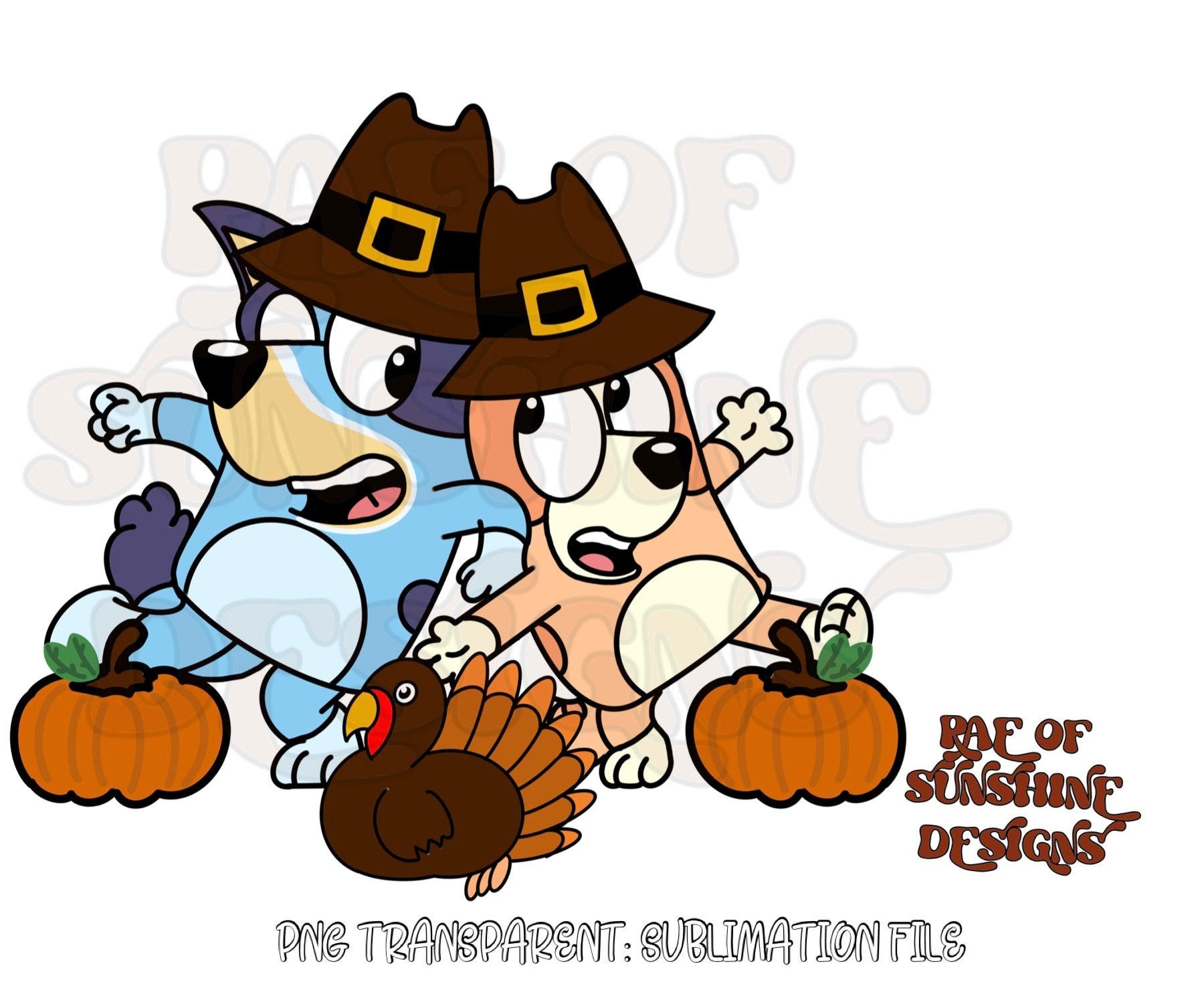 Bluey and Bingo Thanksgiving,  fall vibes ,turkey Bluey bingo  transparent, png, sublimation logo, clipart, Digital Download