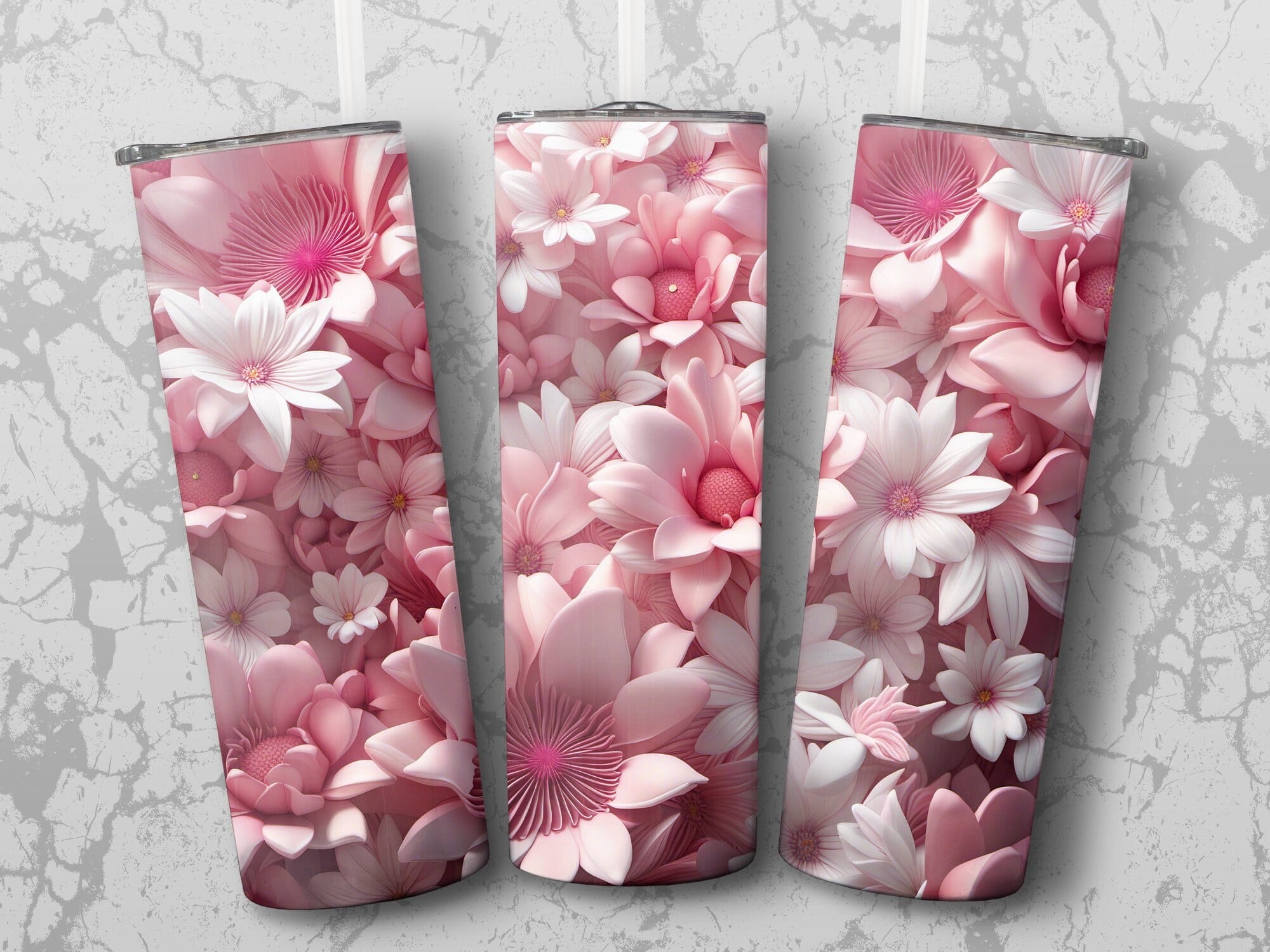 Pink White Flower 20 oz Skinny Tumbler Sublimation Design, Straight & Tapered Wrap, Tumbler Wrap, Tumbler Png, Instant Download