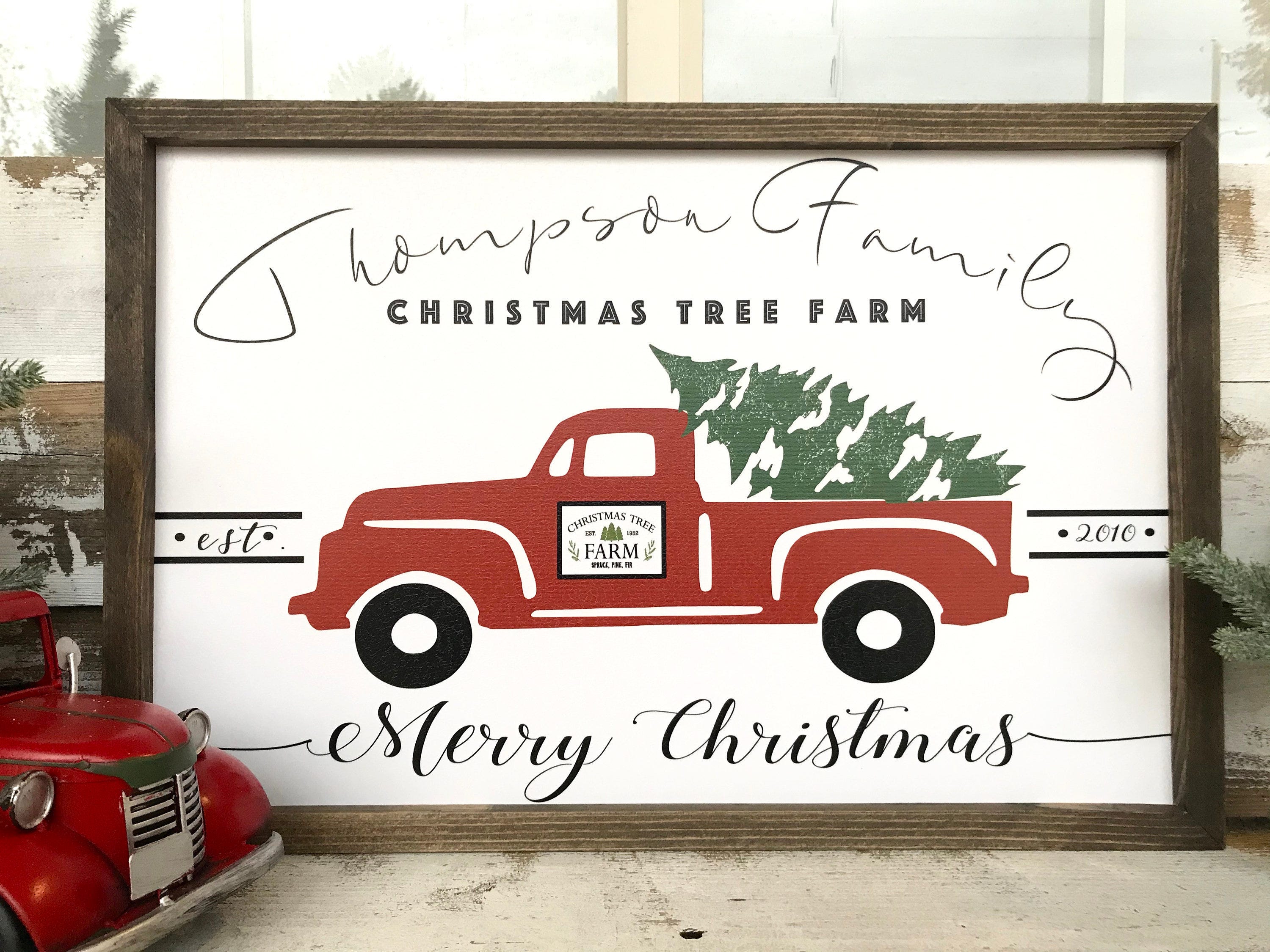 Personalized Christmas Tree Farm Red Truck Christmas Farmhouse Rustic Sign