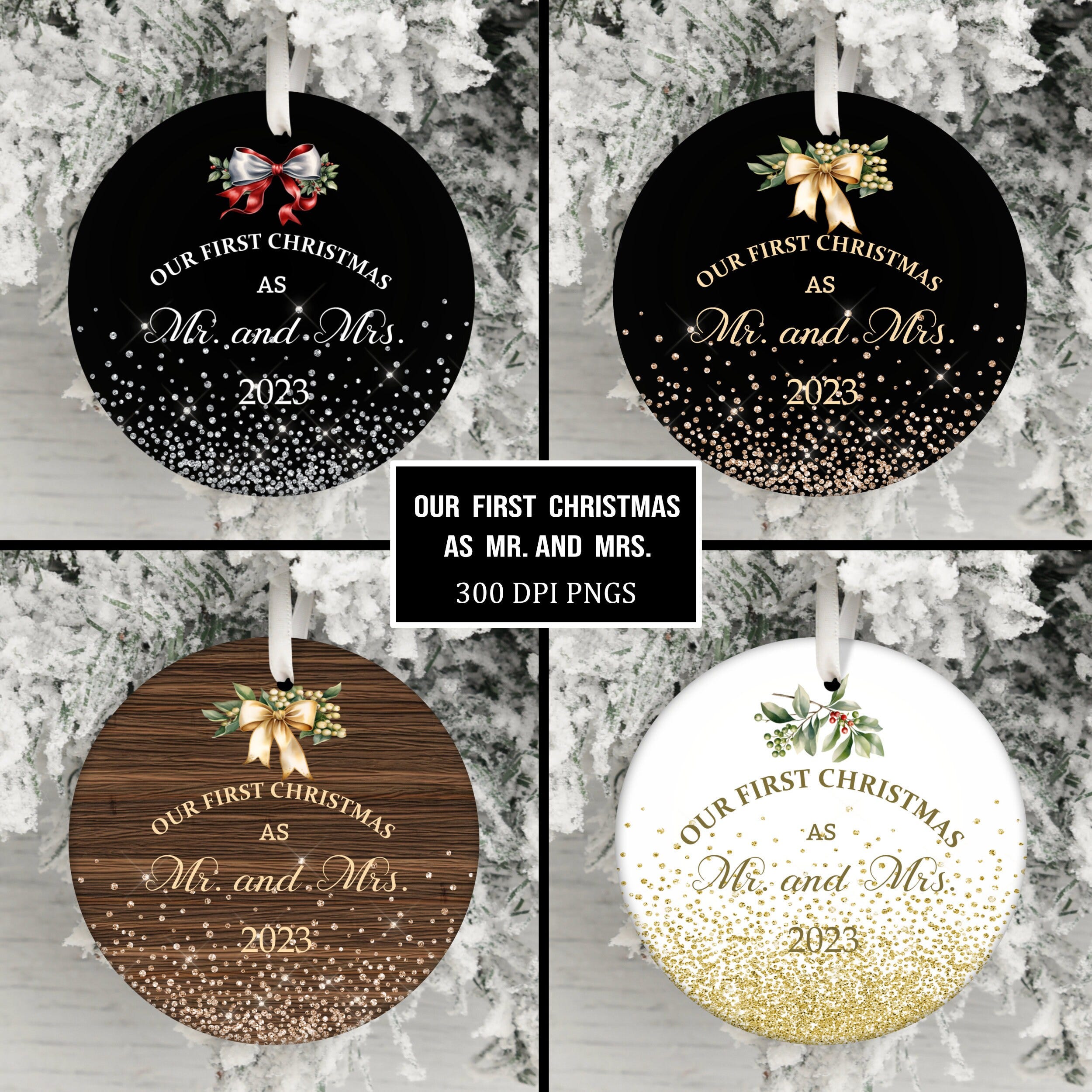 Our First Christmas as Mr and Mrs Ornament Bundle, Family Ornament Sublimation PNG, Instant Digital Download, Married Christmas Ornament