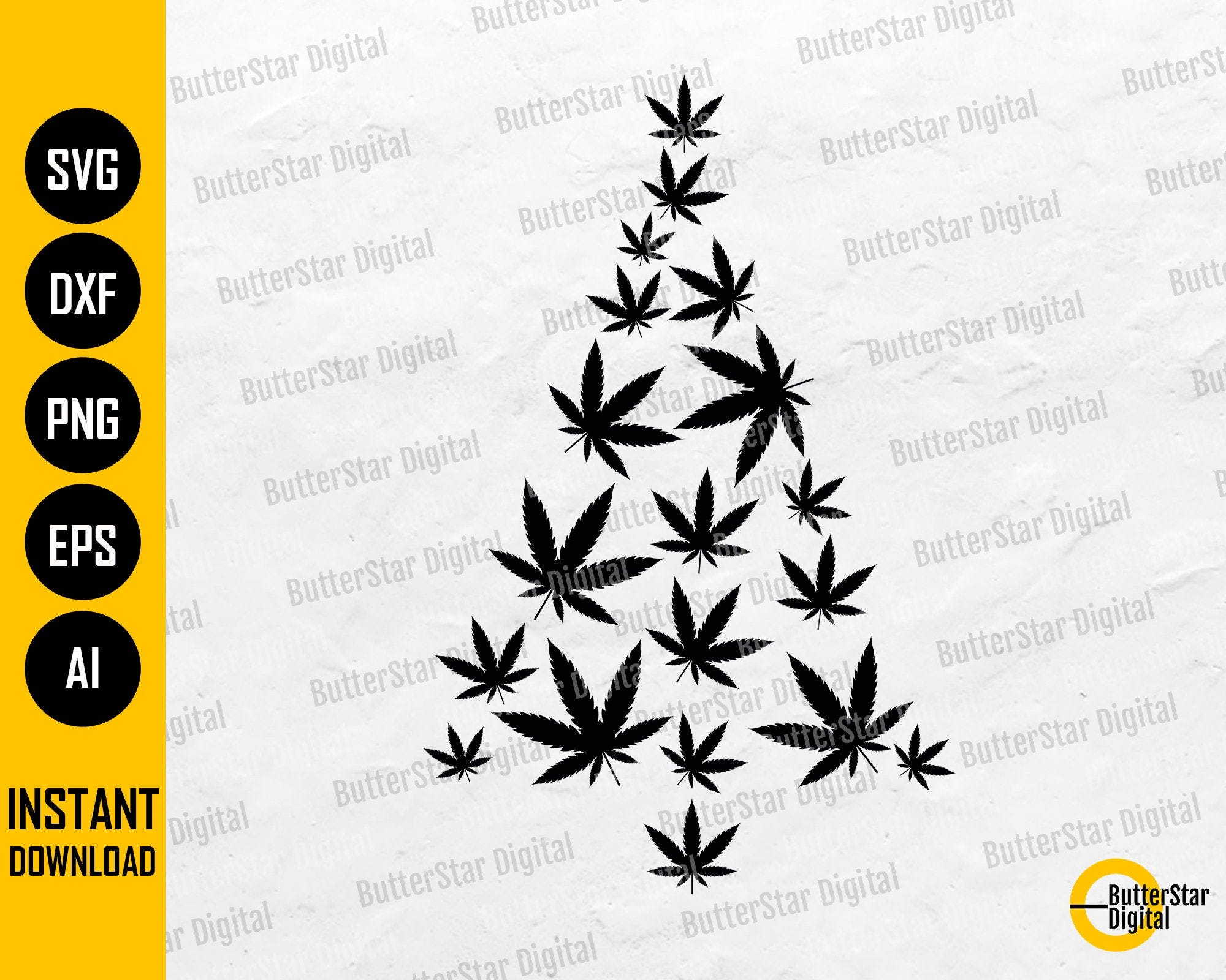 Weed Leaf Christmas Tree SVG | Stoner Holiday | Cannabis Winter Decal Decor Graphics | Cricut Cutfile Clip Art Vector Digital Dxf Png Eps Ai