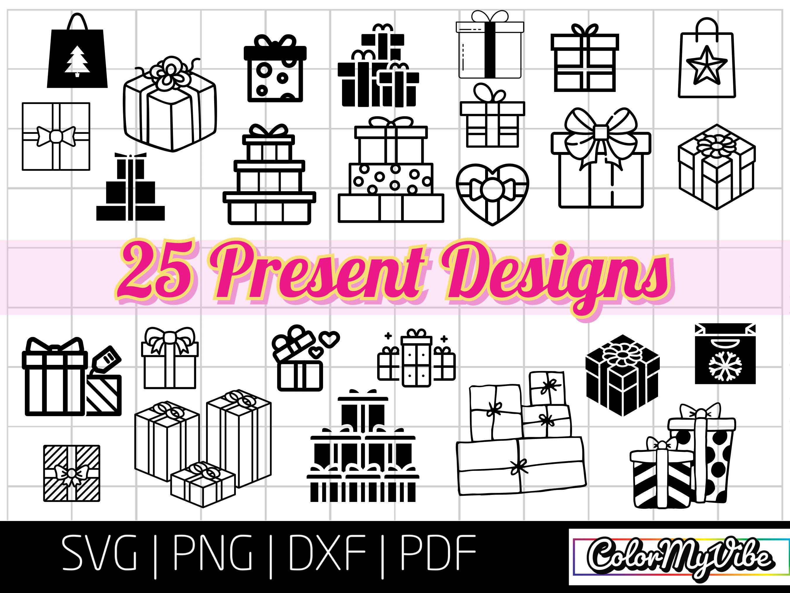 Present SVG designs, Christmas Gift Season Silhouette & Cricut graphics, Winter clip art for personalized gifts, PNG for DIY projects