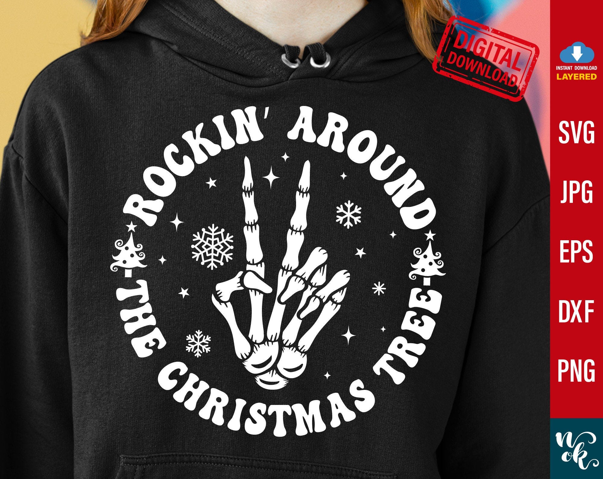 Rockin around The Christmas Tree svg, Christmas Skeleton svg, Santa Skeleton Png, Rockin