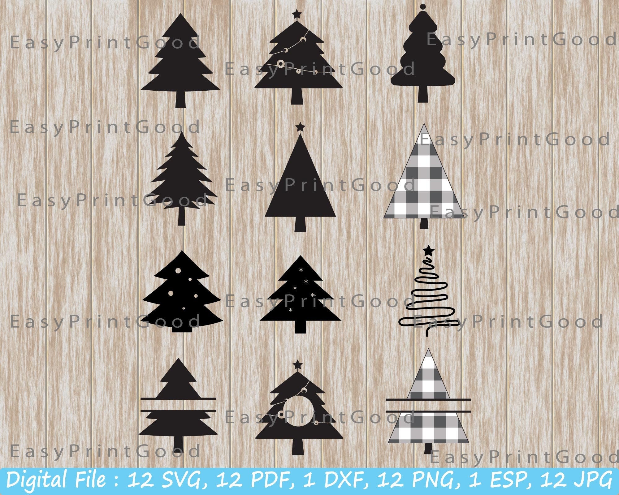 12 Christmas Tree Svg, Christmas Tree, Christmas Tree Clipart, Pine Tree Svg, Christmas Tree Bundle, Forest Pine Trees Silhouette, Cut file