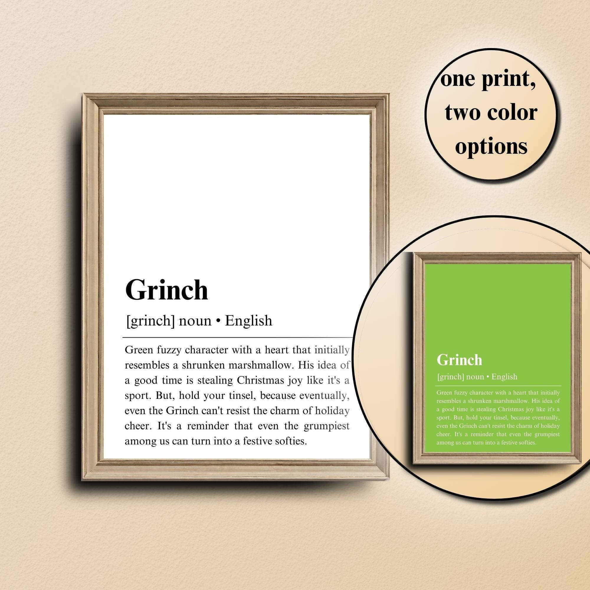 Grinch Definition Poster Printable | Set of 2 Print Colors | Definition Sign Template | Christmas Wall Art | Christmas Wall Decor