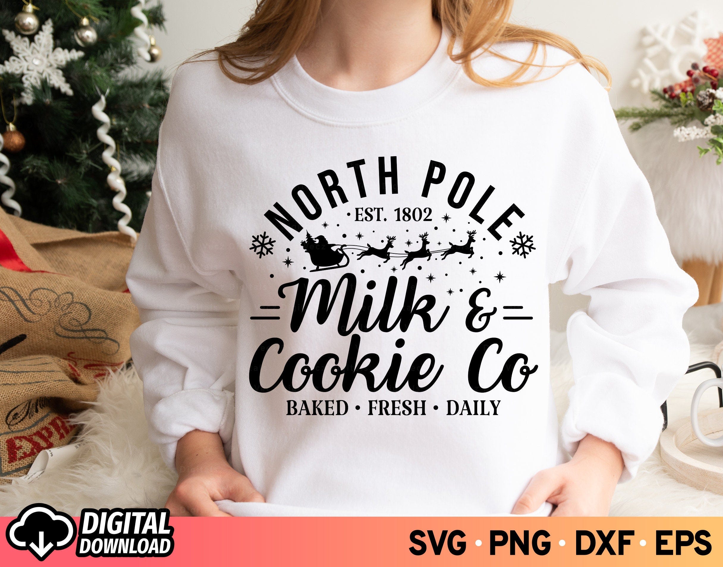 North Pole Milk Cookie Co SVG, Christmas Shirt Svg, Christmas Deer Svg, Sleigh rides Svg, Holiday Svg, Christmas Svg Files, Santa Claus Png