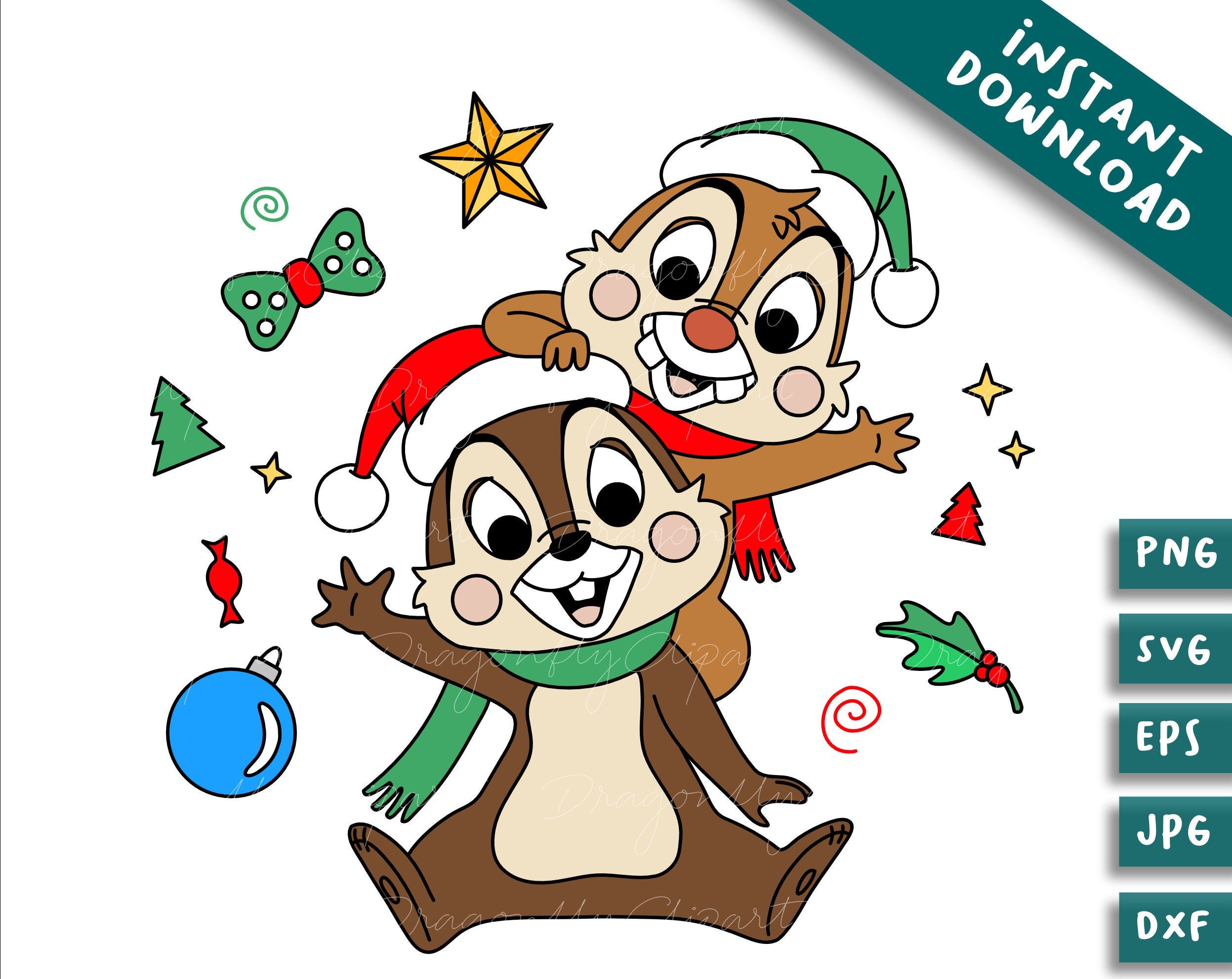 Chip Dale Svg Png dxf,Christmas cute Character,merry chipmunks joy Svg,Christmas animals Friends Svg,Holiday Files For Cricut Sublimation