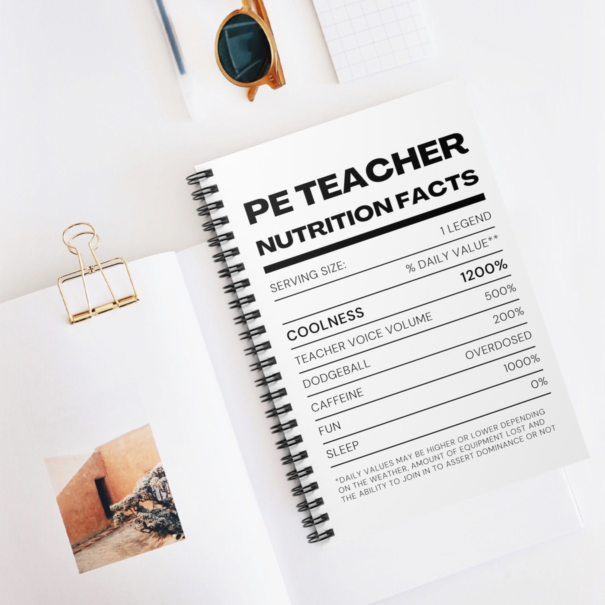 PE Teacher Nutrition Facts Spiral Notebook - Ruled Line | Perfect PE Teacher Gift!! PE teacher svg, gift, coaster, mug, poster