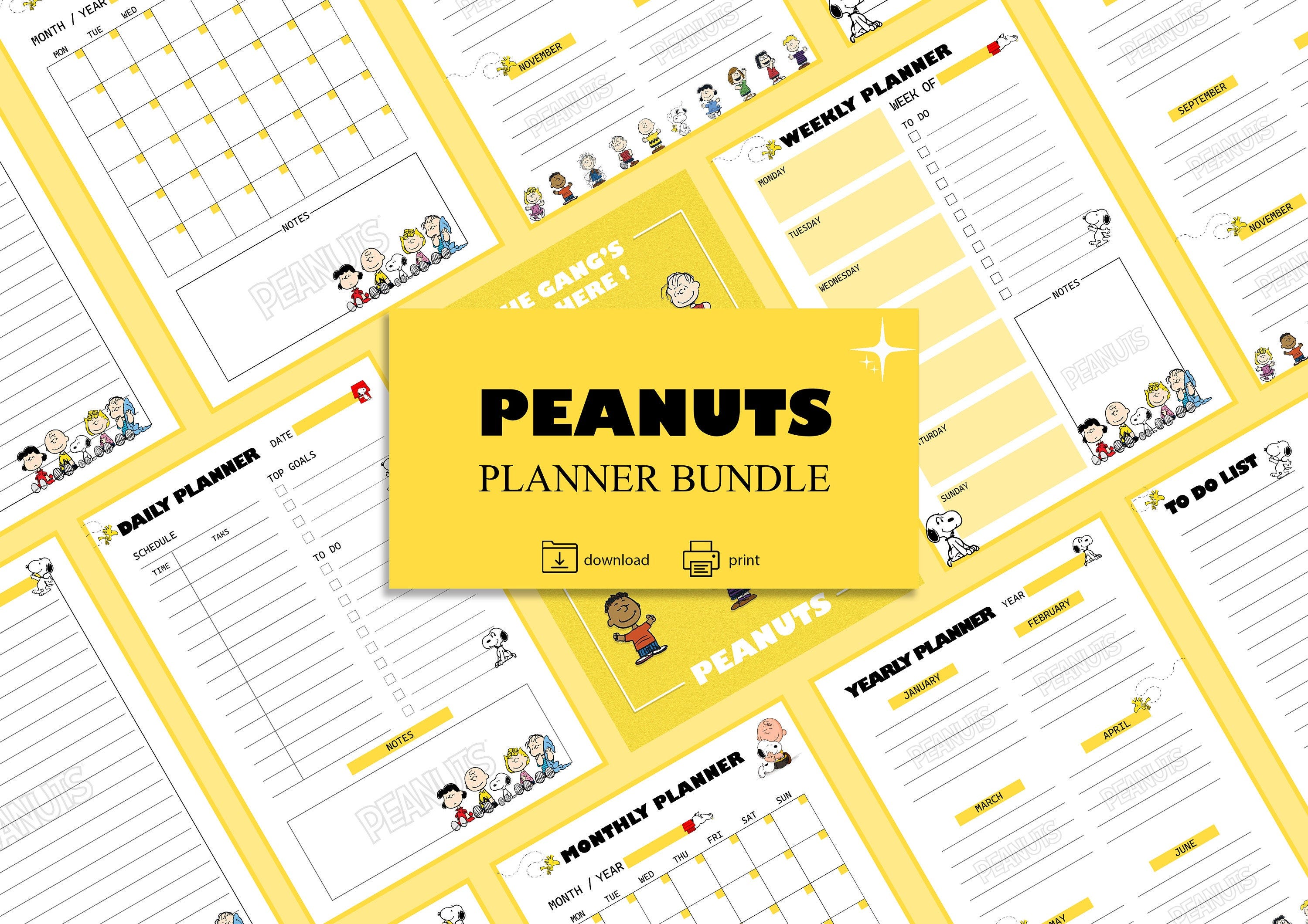 Peanuts Planner, Snoopy Planner, Printable Planner Bundle, Task Planner, Daily Weekly Monthly Planner, Digital Download, A5, A4 size