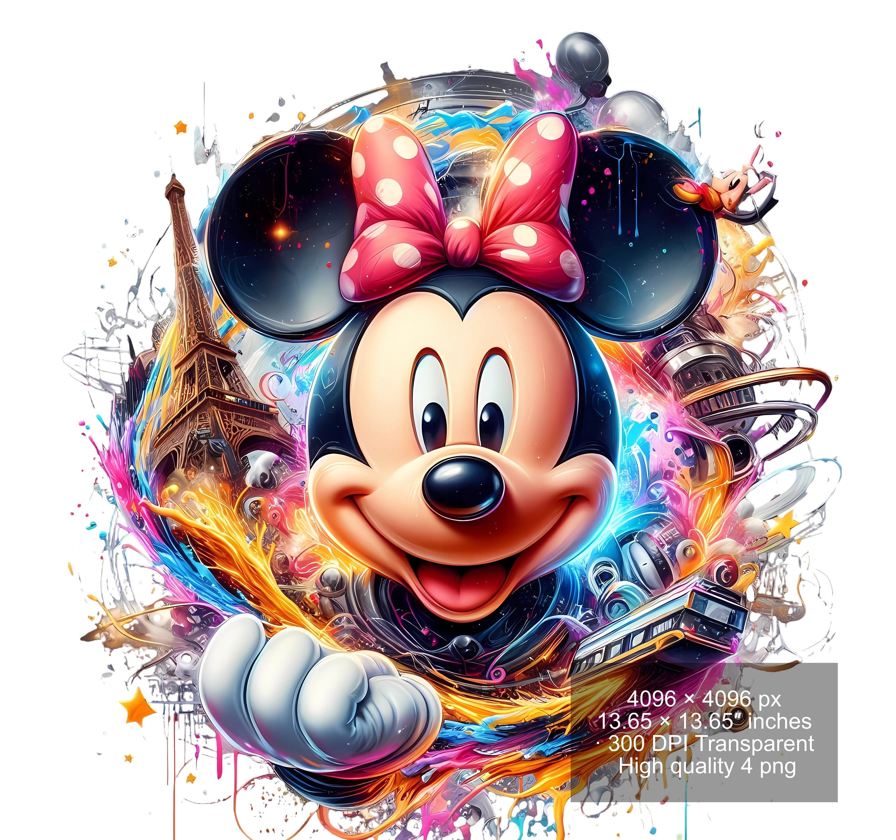 4 PNG Mickey Mouse Splash and Watercolor Digital design PNG file for sublimation - High Resolution -Instant Digital PNG Download