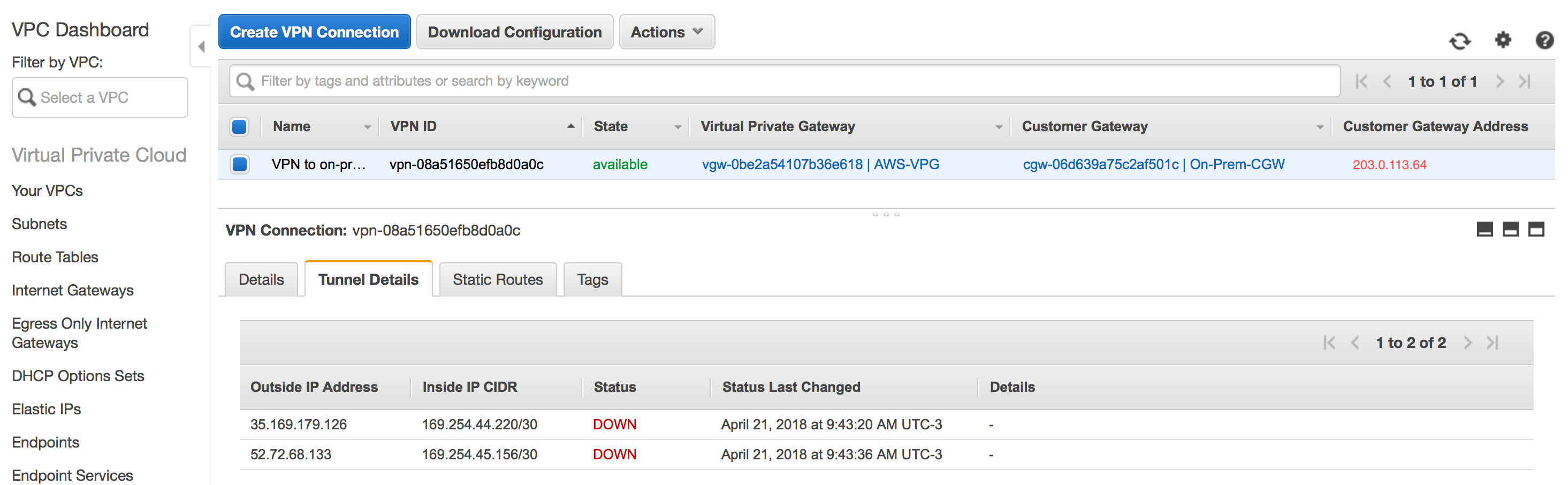AWS VPN sample configuration once complete.