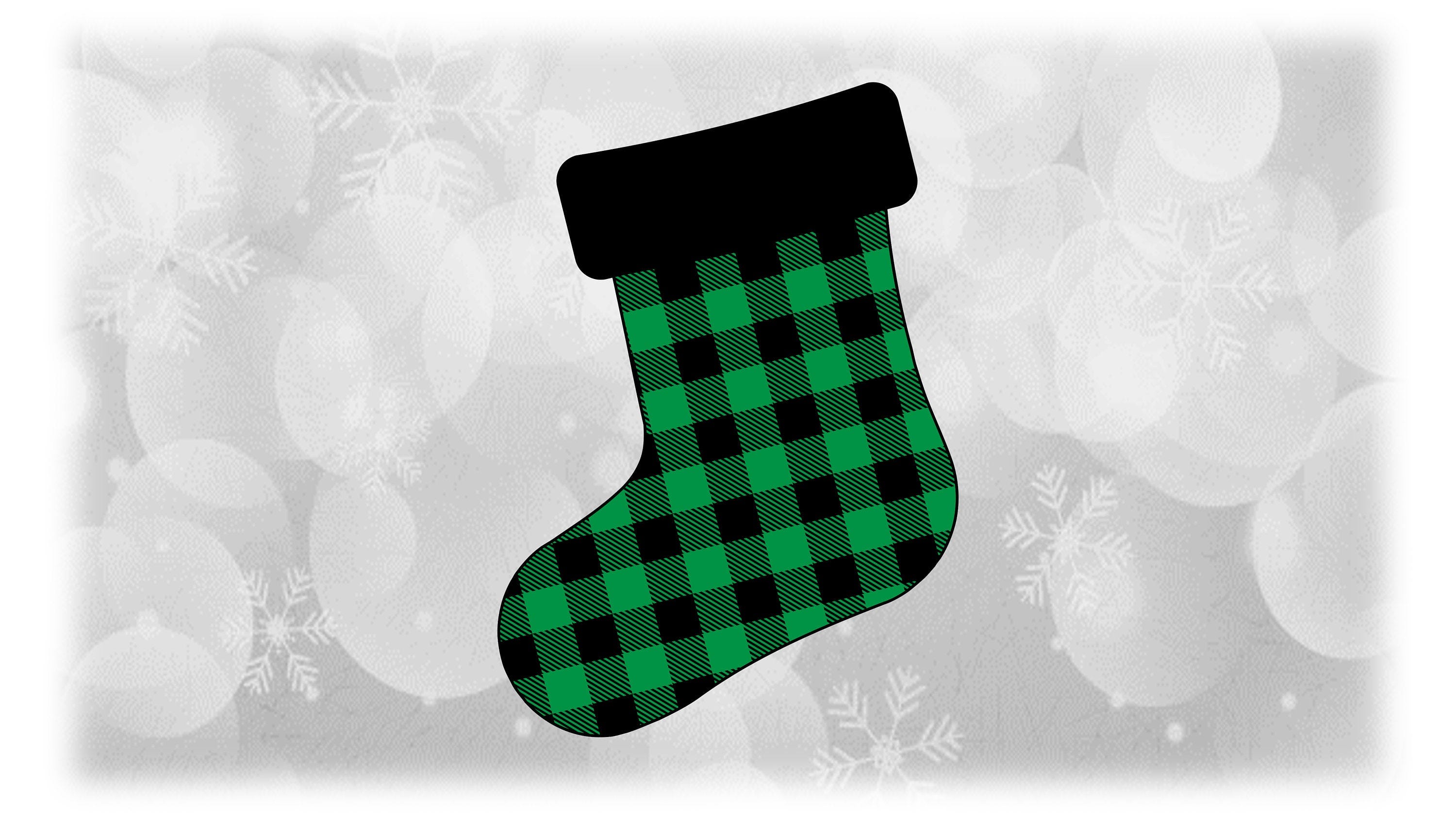 Holiday Clipart: Stocking or Sock Silhouette for Fireplace Mantle, Black Buffalo Checks Layered over Green Solid - Digital Download SVG/PNG