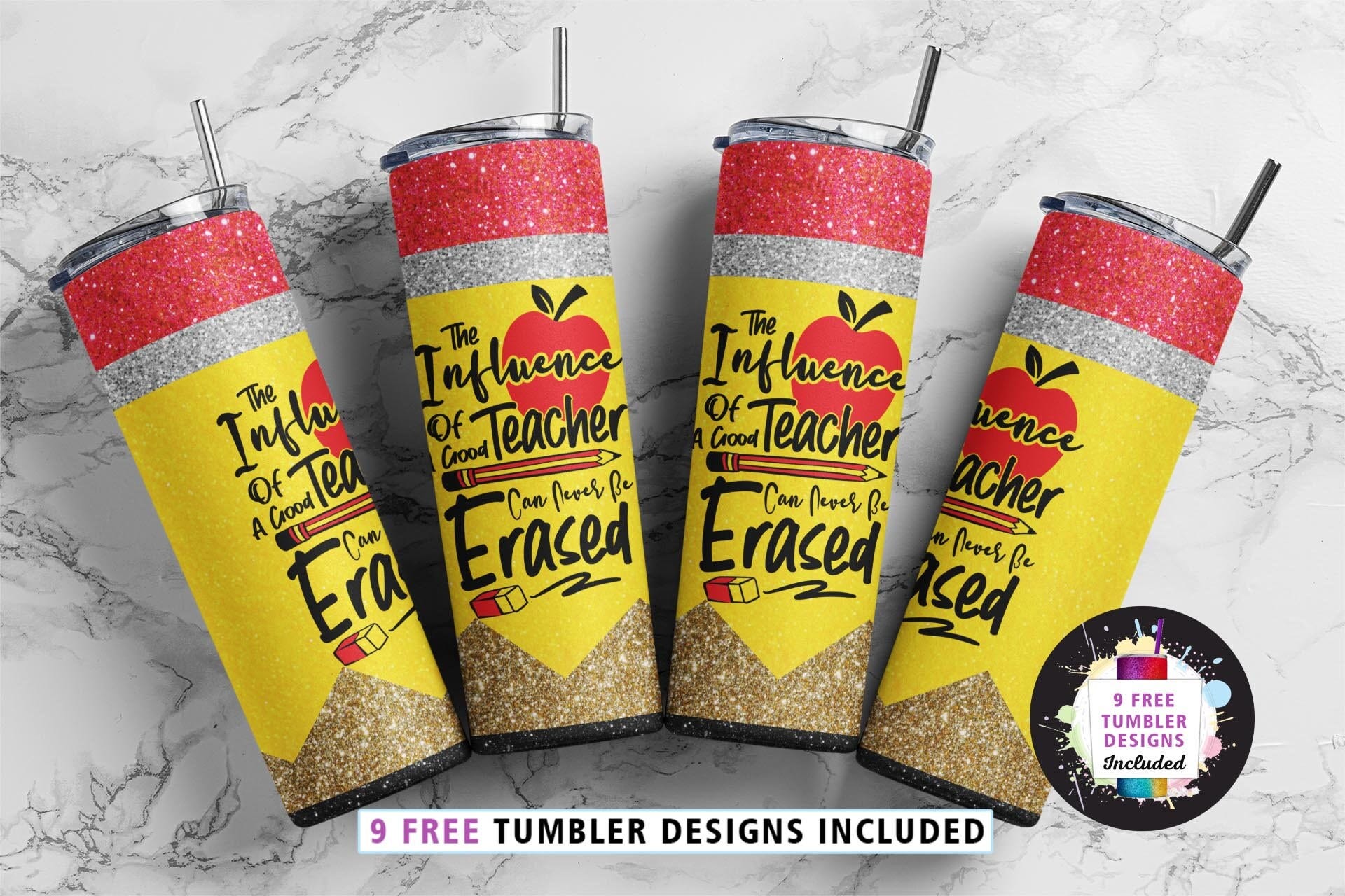 The Influence of A Good Teacher 20oz Skinny Tumbler, Pencil Tumbler Sublimation Png, Teacher Life (plus 9 FREE Designs Included!) #STD