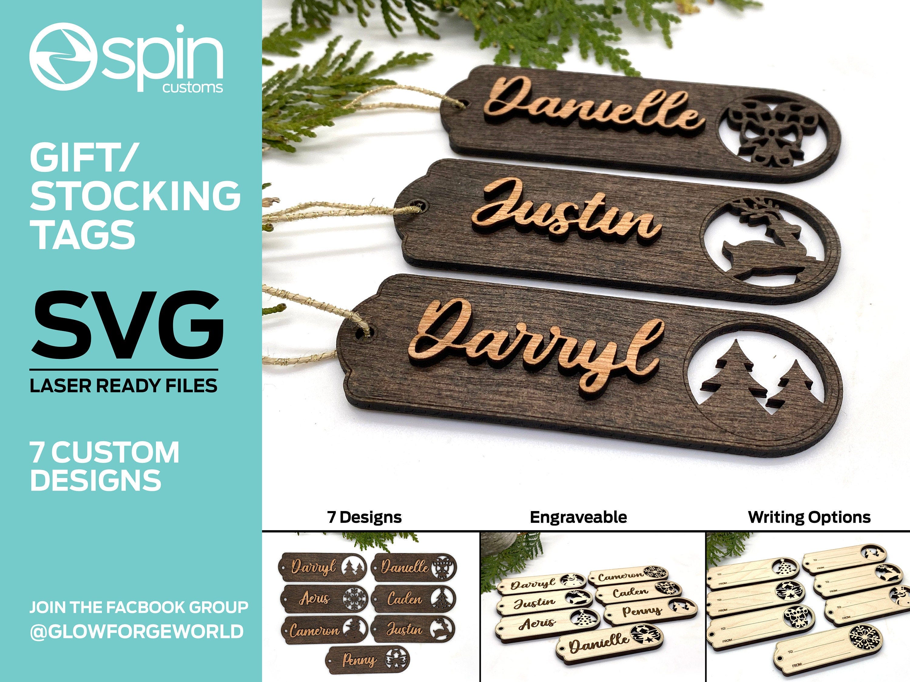 Gift/Stocking Tags Laser Ready Files - SVG - Glowforge