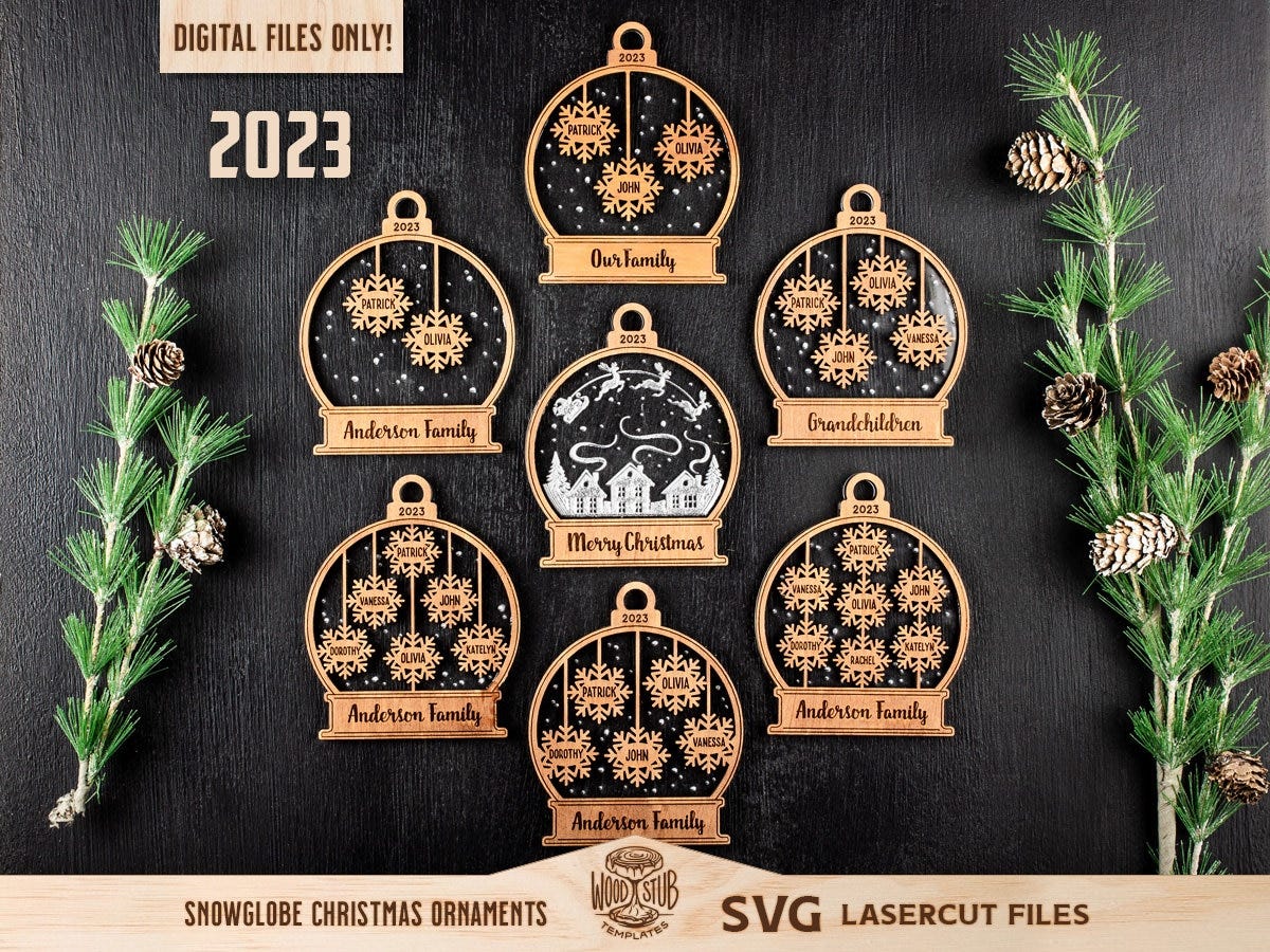 Family Ornament SVG, Snowglobe Christmas, Christmas Ornaments SVG, Christmas laser file, Christmas Glowforge, Ornaments svg