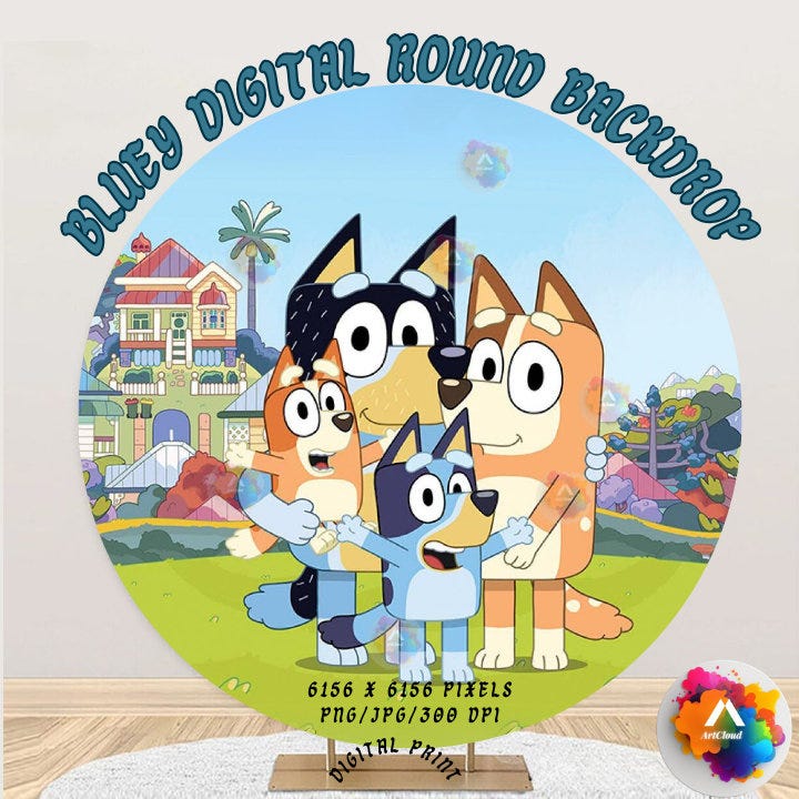 Bluey Digital Round Backdrop, Bluey Party Decoration, Round Photography Background, Photo Booth Backdrop, Kids Birthday Party Decor