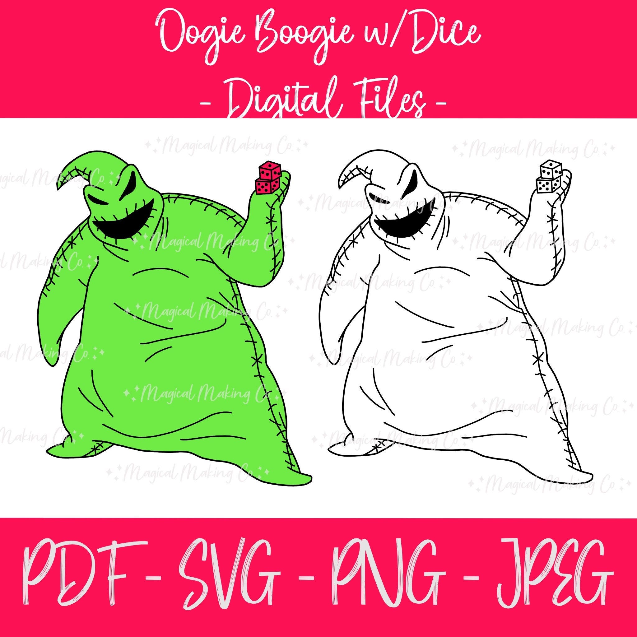 Oogie Boogie with Dice Digital Files (The Nightmare Before Christmas) - SVG/PDF/PNG/Jpeg - Halloween Coloring Pages, Kids Coloring Pages