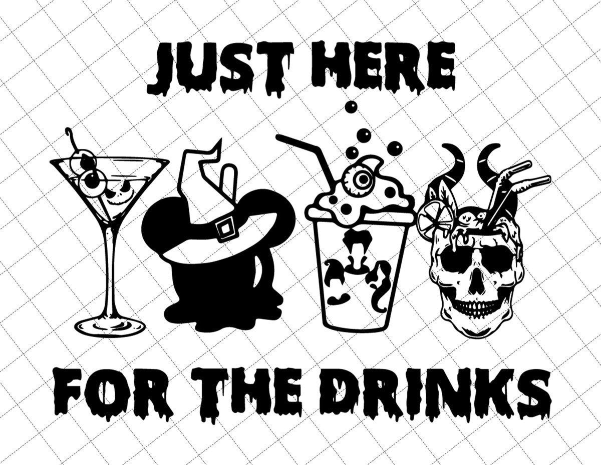 Just Here For The Drinks Svg, Happy Halloween Svg, Kids Halloween Svg, Witch