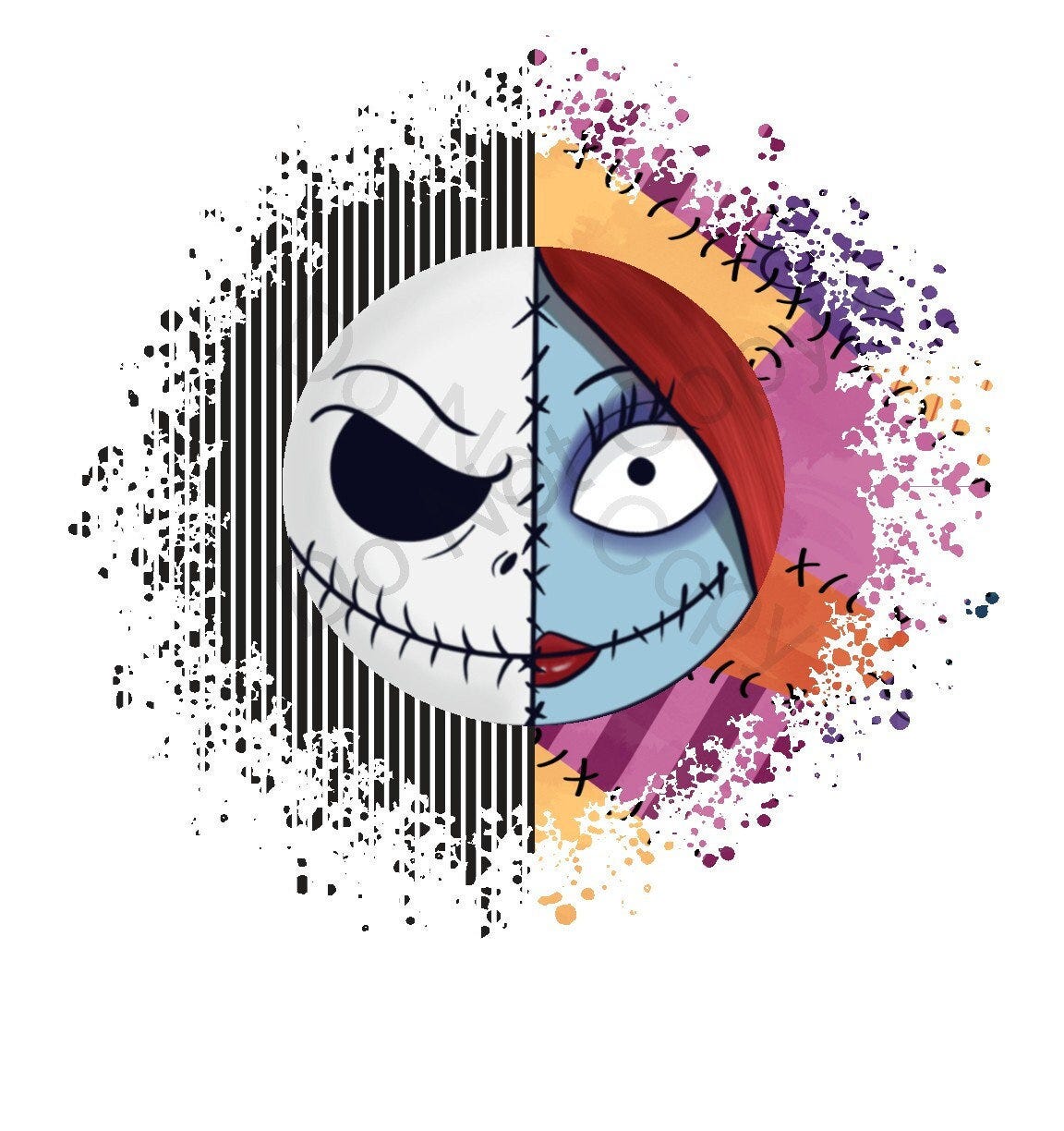 Jack and Sally Split Face PNG