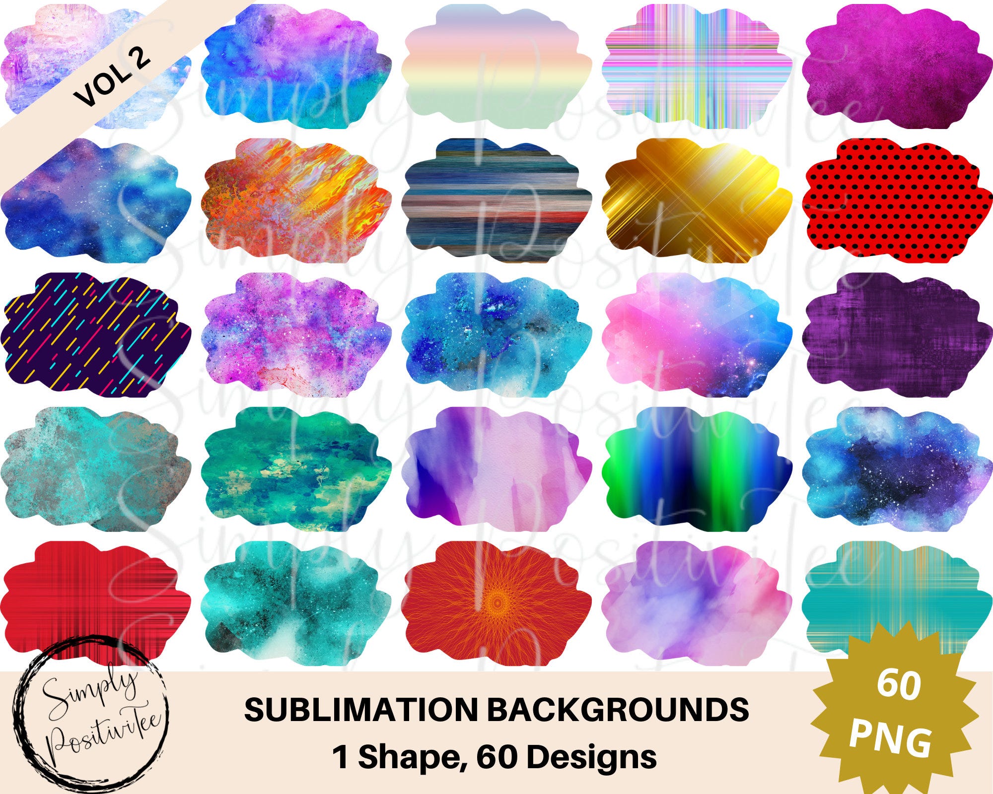 Sublimation Background Bundle | 60 PNG Sublimation Designs | Transparent Background | Clipart | Various Backgrounds