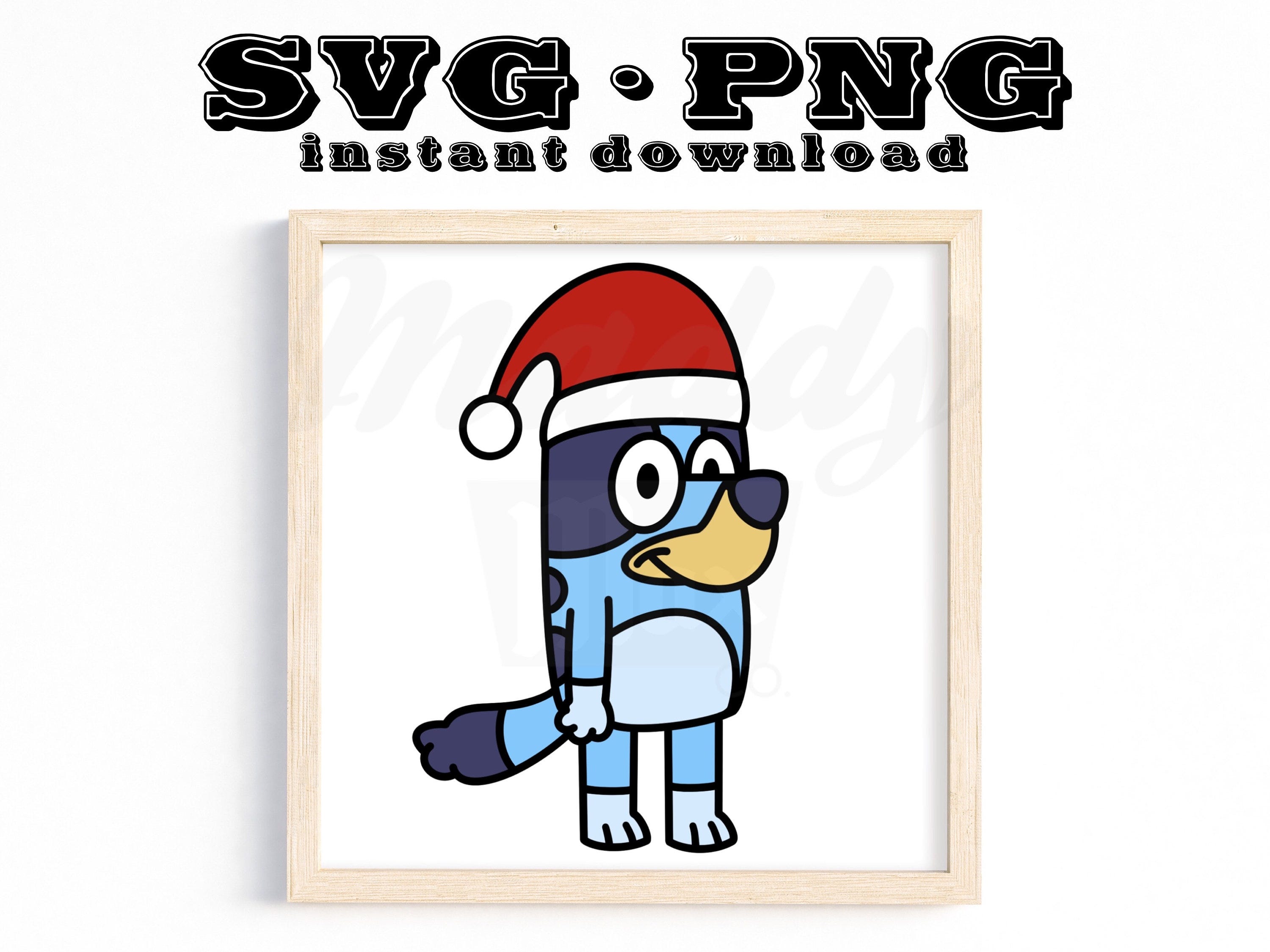 Bluey Santa SVG + PNG | Digital Files | Clipart | Cartoon | Christmas | Dog | Winter | Blue | Holidays | Kids | Shirt | Sweatshirt
