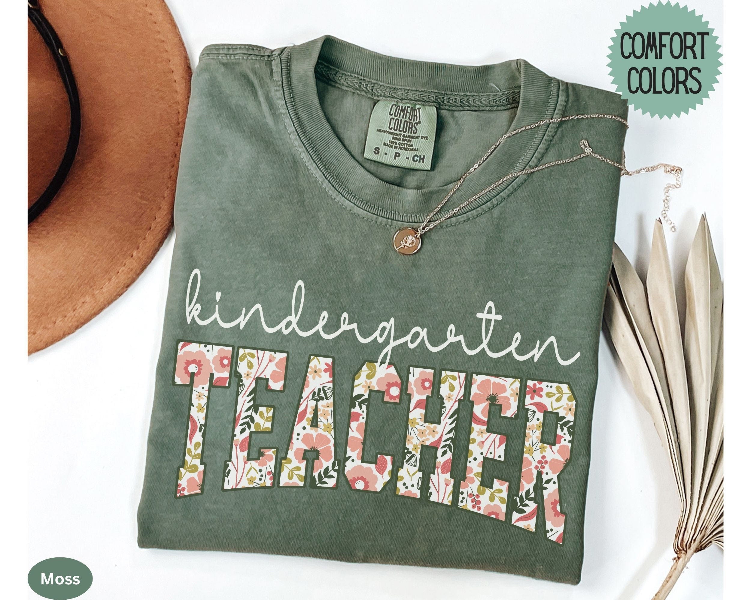 Kindergarten Teacher Gift, Floral Kindergarten Teacher Shirt Comfort Colors, Kindergarten T Shirt For Teacher Team Tees, Kindergarten TShirt