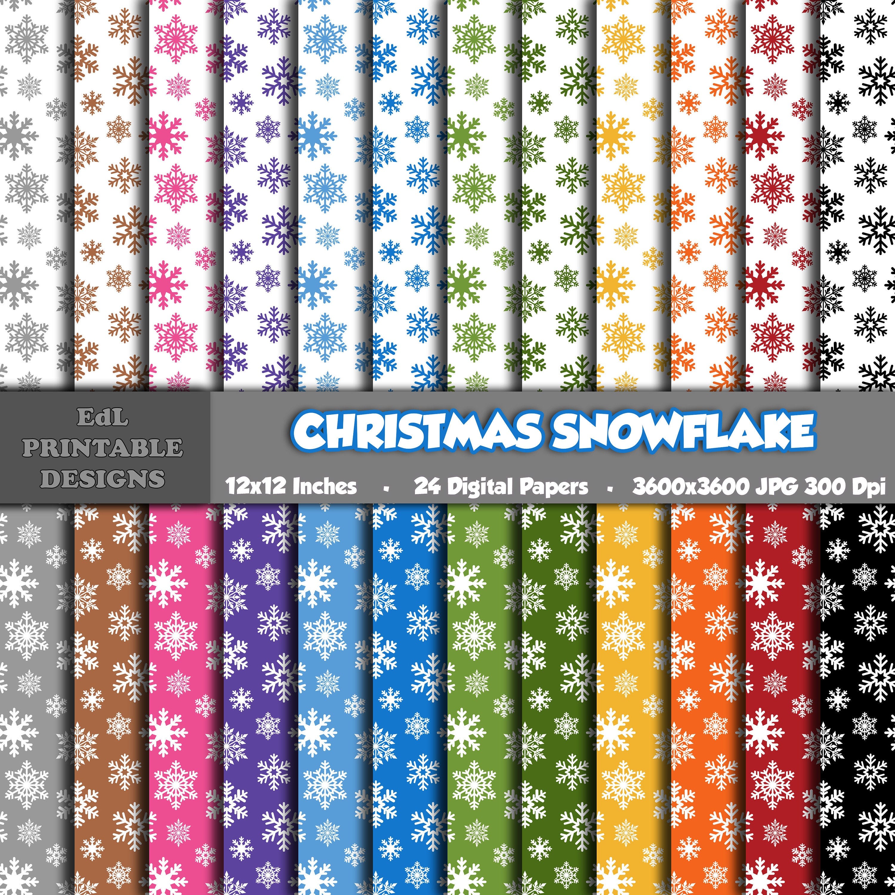 Christmas Snowflake Digital Paper, Snowfall Printable Background, Snow Confetti Scrapbook Papers, 12x12 Winter Holiday Seamless Pattern Set