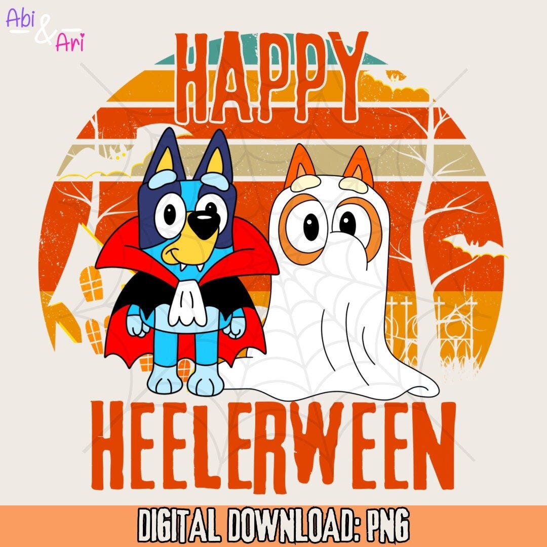 Bluey Halloween T-Shirt | Happy Heelerween Bluey and Bingo Digital PNG Download