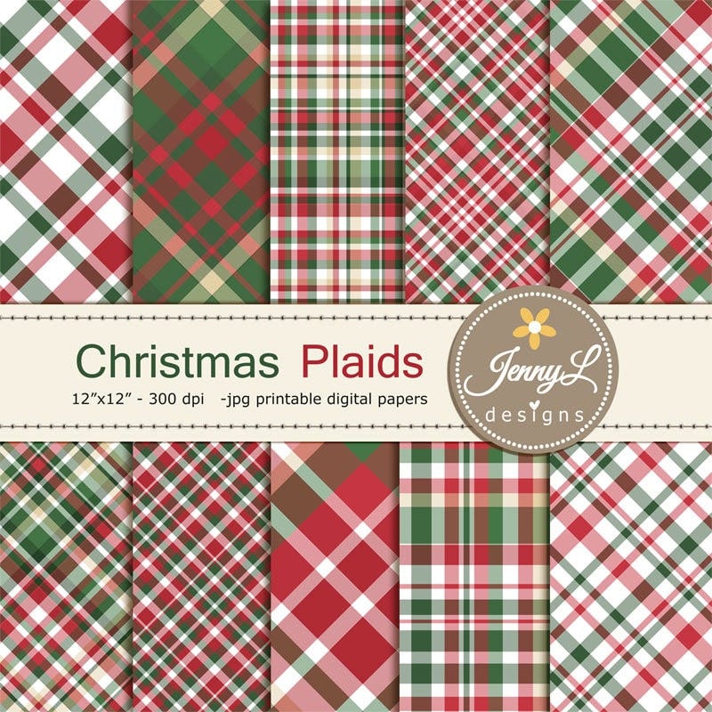 Christmas Plaids Digital Papers, traditional Christmas Papers, Holiday Digital ScrapbookingPaper, Red and Green Christmas