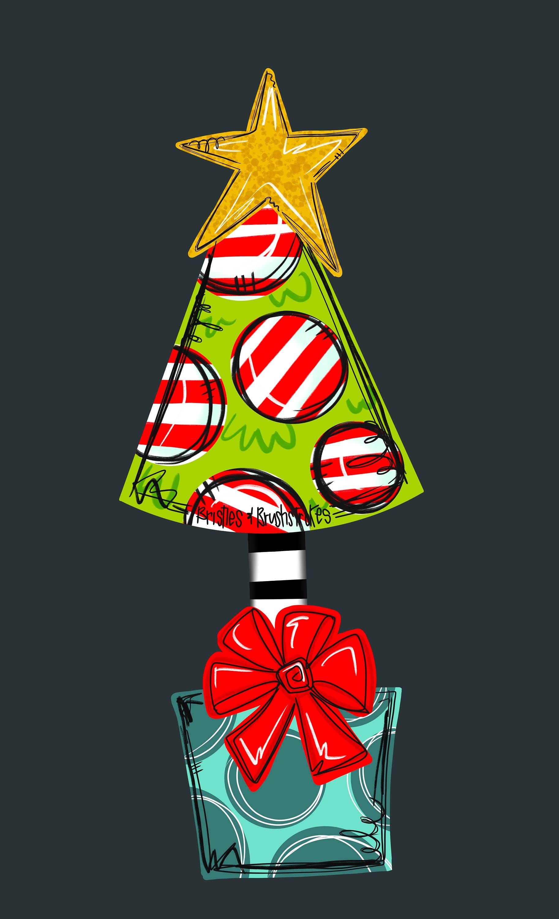 TEMPLATE-Christmas tree door hanger | present | striped ornaments | star topper | ribbon trunk