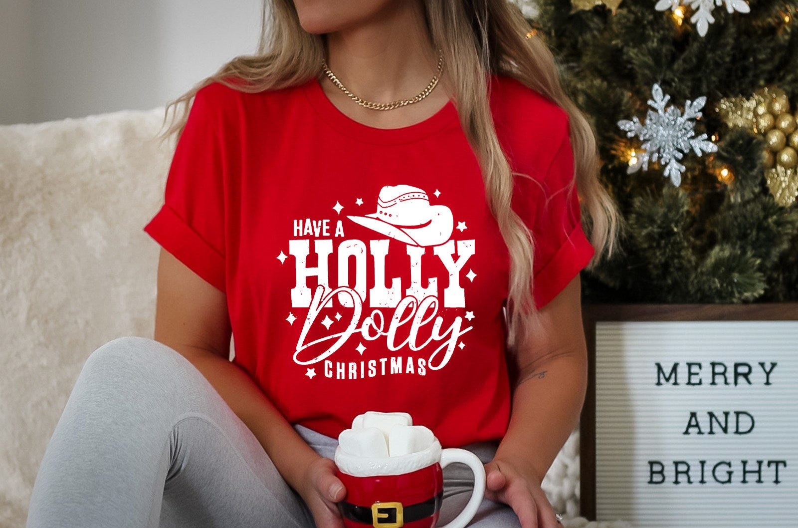 Holly Christmas Shirt, Cowboy Christmas Shirt, Western Shirt, Holly Jolly Tee, Retro Christmas Dolly, Parton Shirt, Howdy Santa Shirt